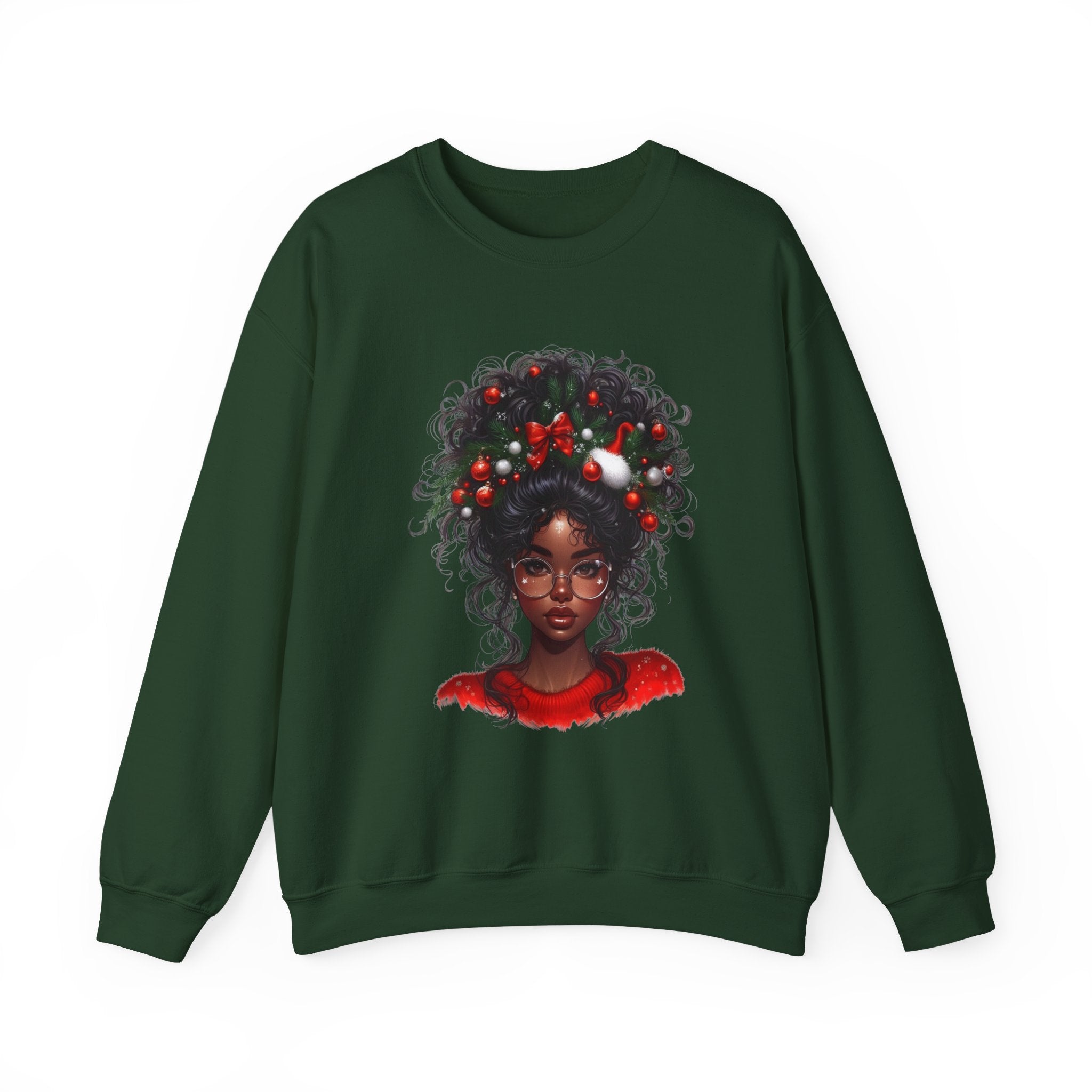Black Woman with Curly Hair and Holiday Berries Sweatshirt