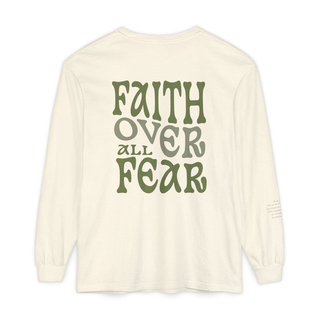 Faith Over All Fear Long Sleeve Tee — Inspirational Christian Graphic Shirt