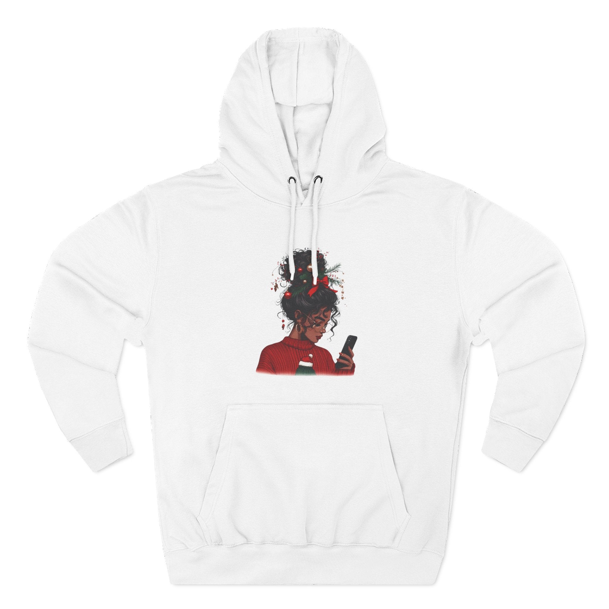 Afro Tech Girl Graphic Hoodie — Phone-Scrolling Illustration Fleece Hoodie