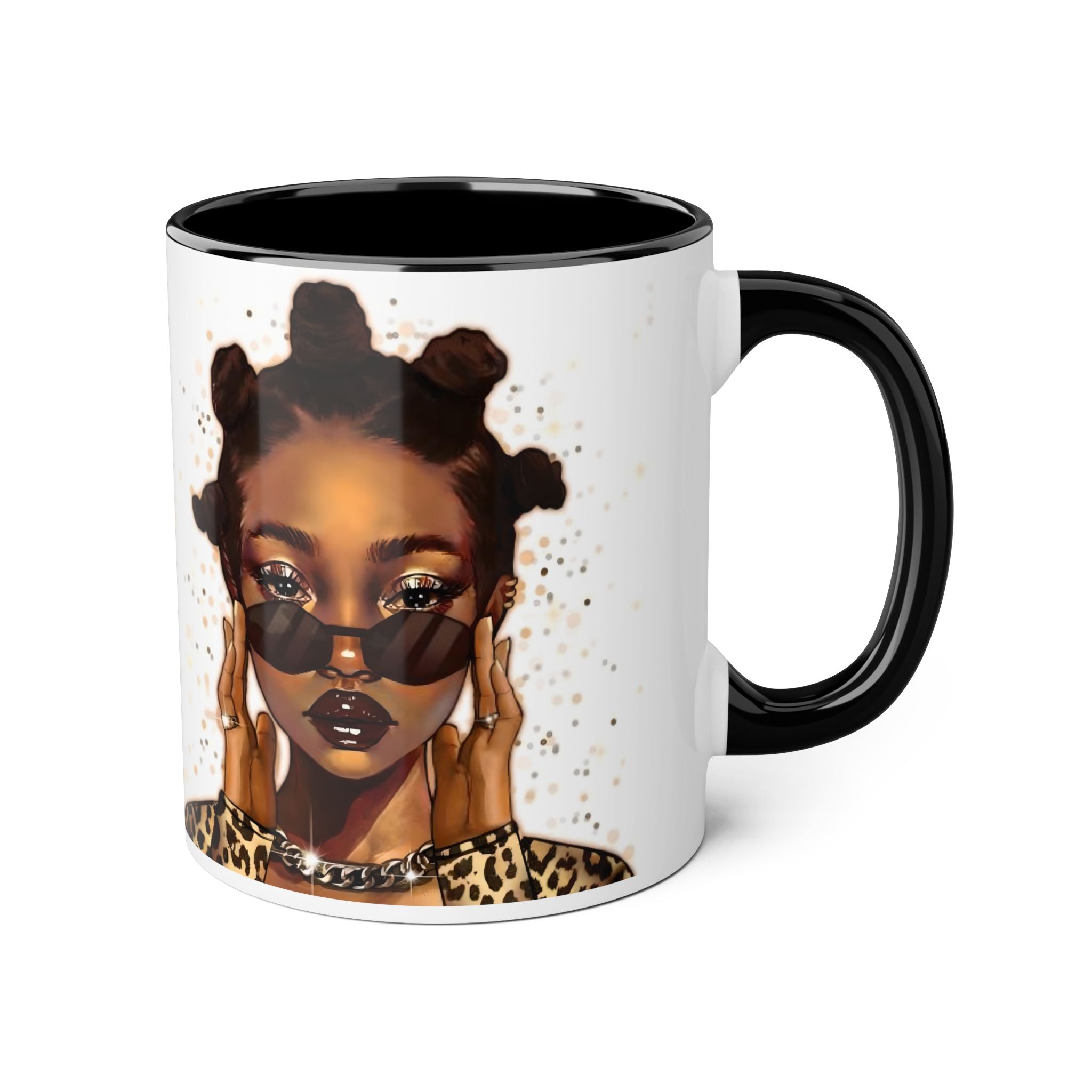 Black Girl Magic Accent Mug — Stylish Kinky Bantu Knot Portrait, Mothers Day Gift, Floral Mug, Gift for Mom, Aesthetic Mug