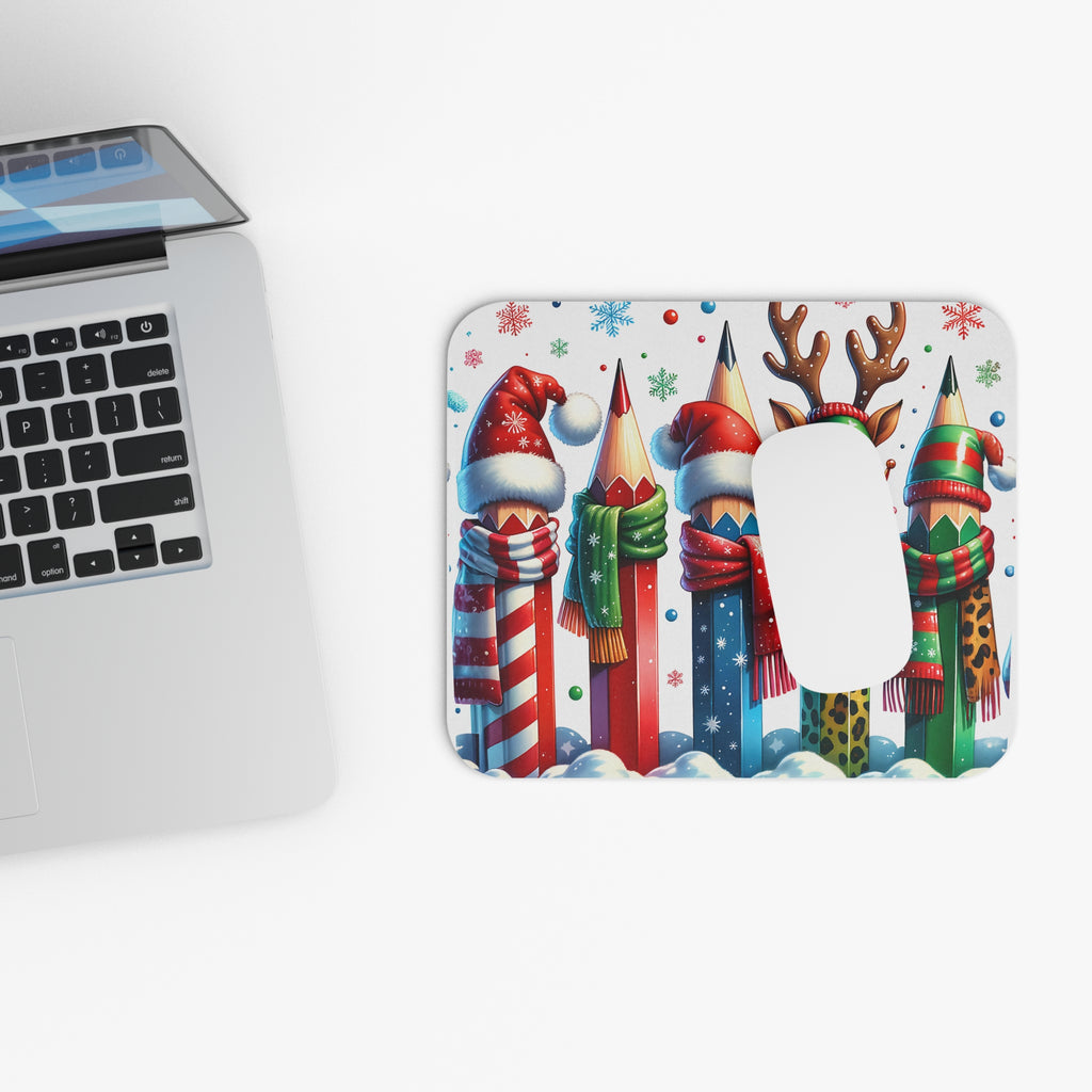 Christmas Pencil Characters Mouse Pad — Festive Holiday Desk Mat