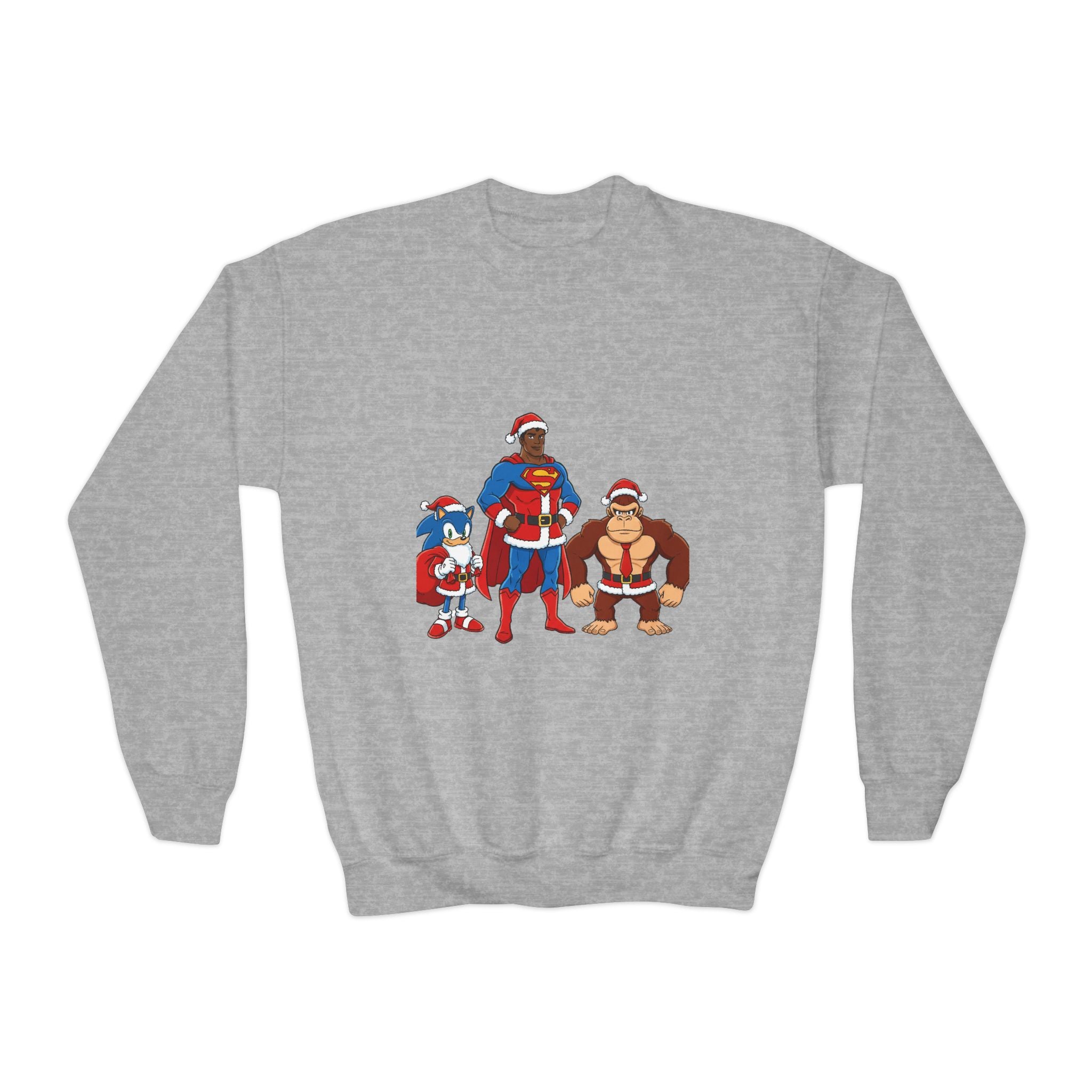 Kids Superhero Crewneck Sweatshirt — Retro Cartoon Trio Design