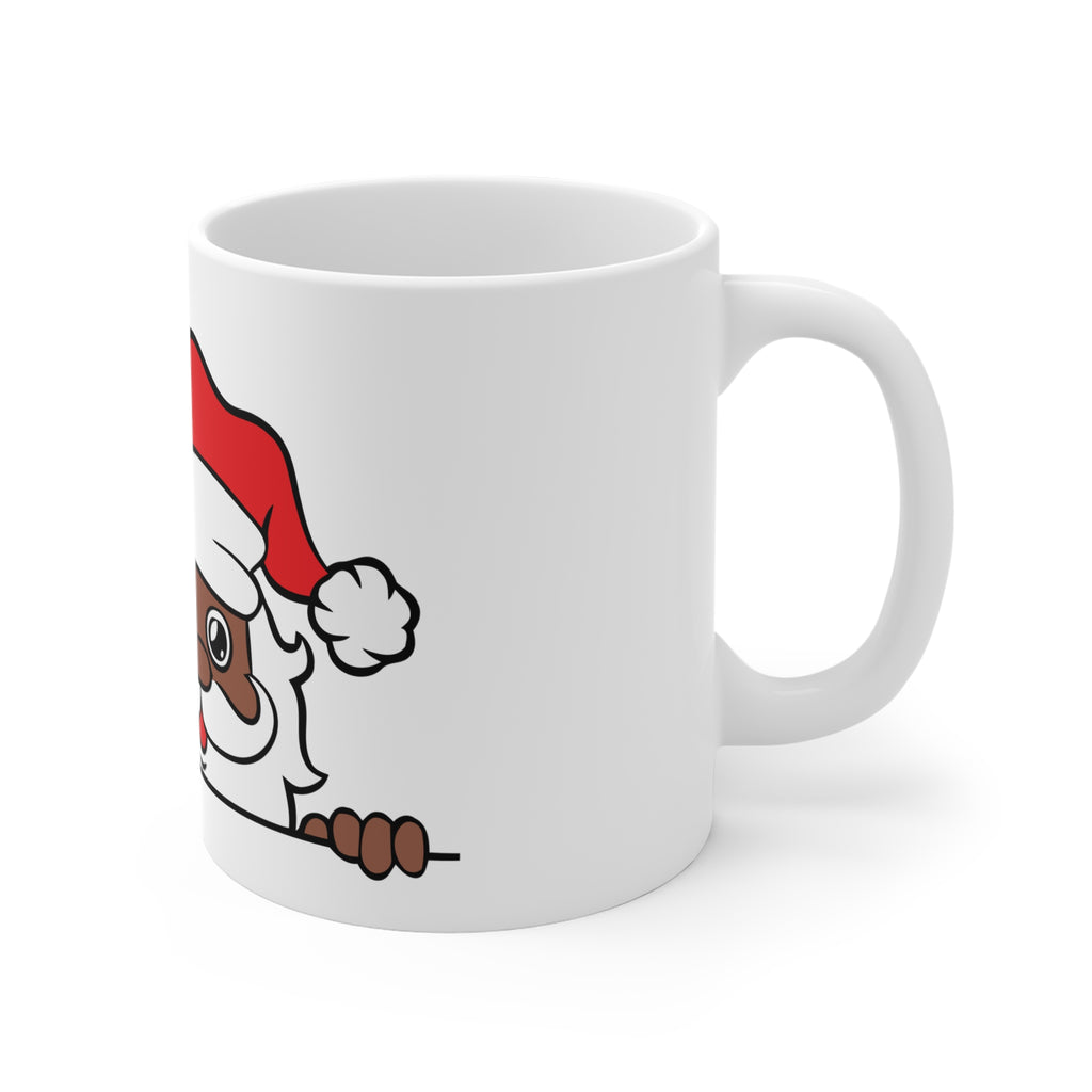 Peeking Black Santa Mug | Christmas Santa Coffee Mug