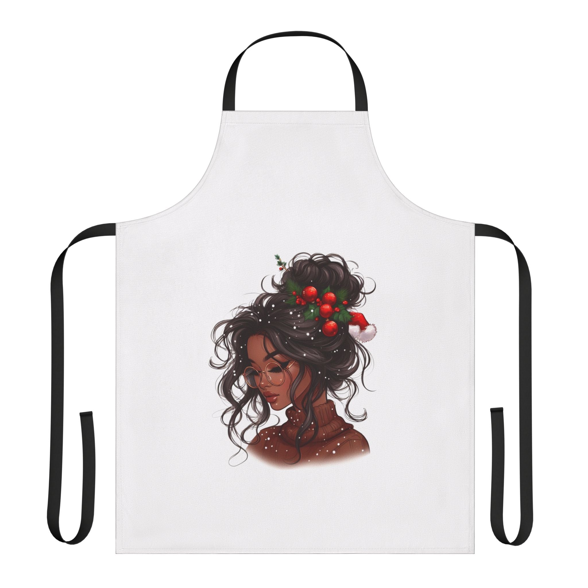 Holiday Hair Kitchen Apron — Festive Portrait Apron with Holly & Berries