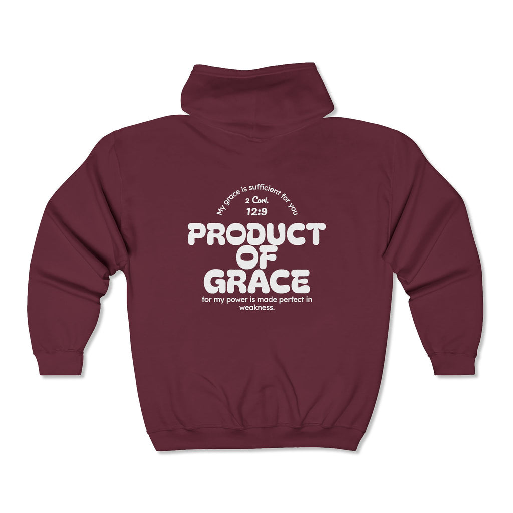 Grace Full-Zip Hoodie – "Product of Grace" Christian Zip-Up Sweatshirt