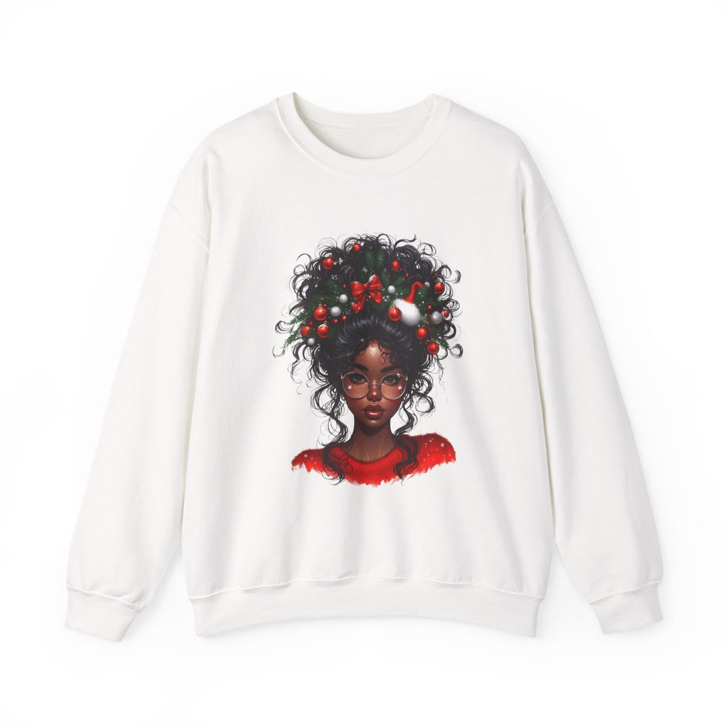 Black Woman with Curly Hair and Holiday Berries Sweatshirt