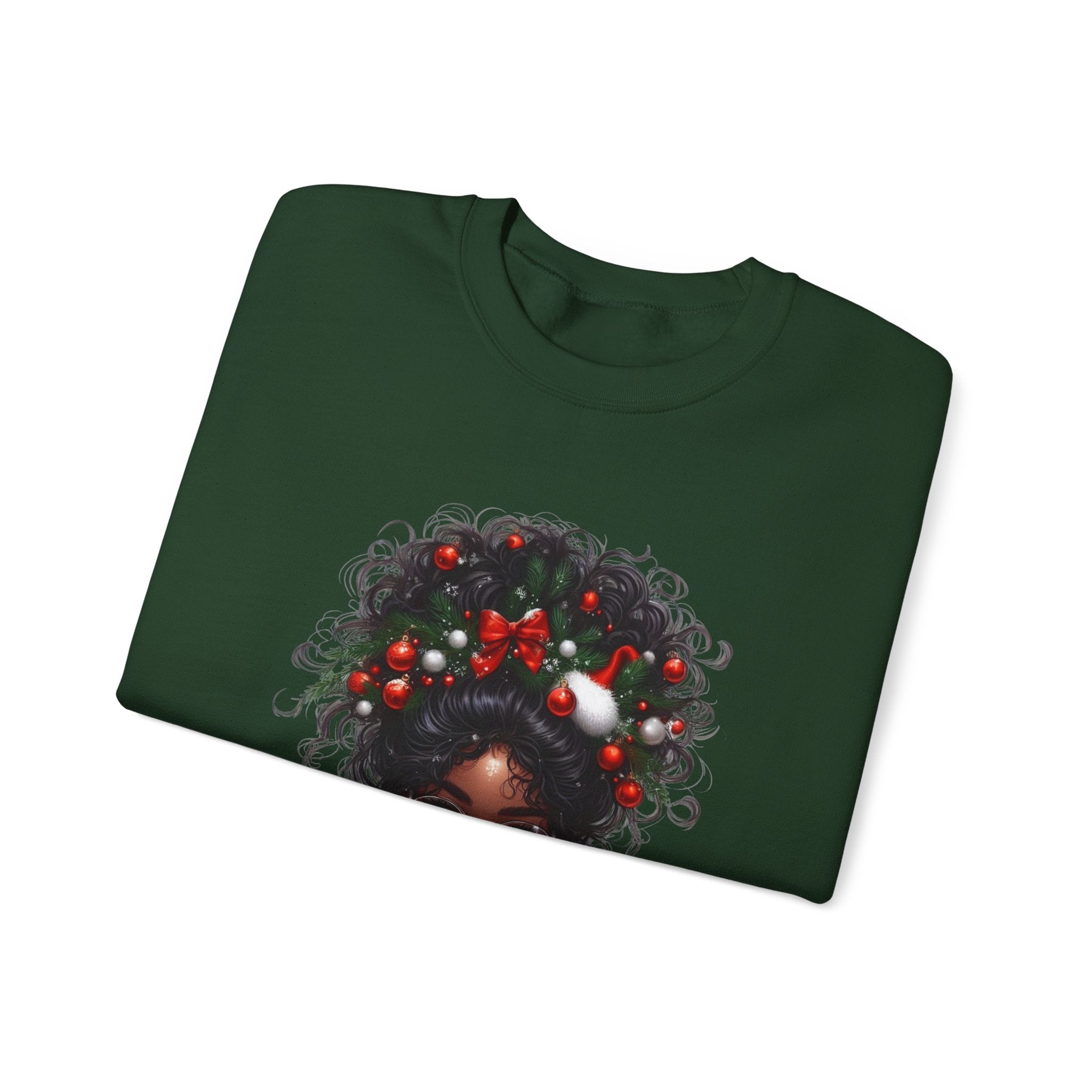 Black Woman with Curly Hair and Holiday Berries Sweatshirt