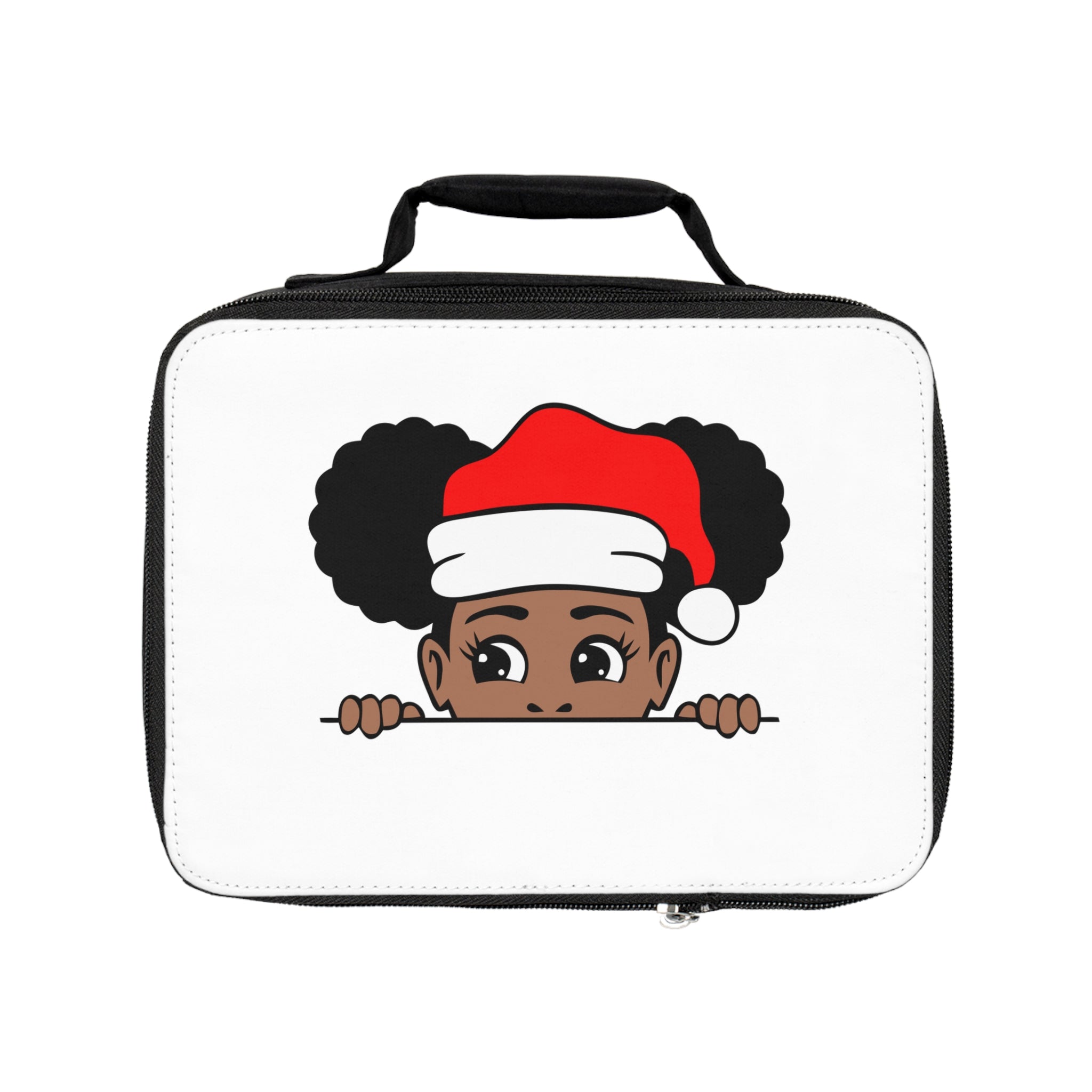 Holiday Peekaboo Lunch Bag – Cute Black Girl with Santa Hat