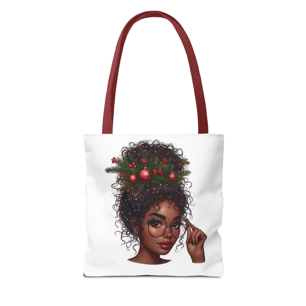 Black Girl Curly Hair Santa Tote Bag — Holiday Christmas Gift