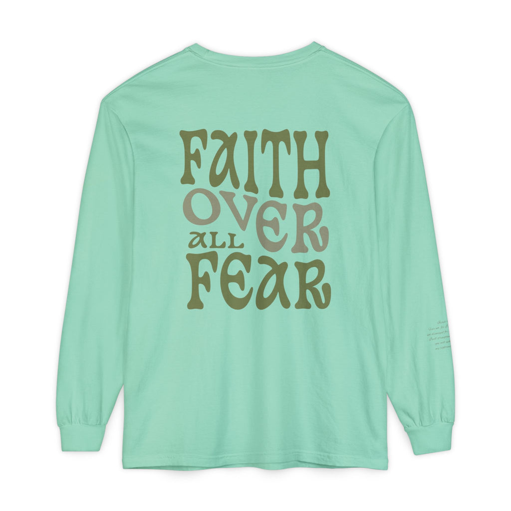 Faith Over All Fear Long Sleeve Tee — Inspirational Christian Graphic Shirt