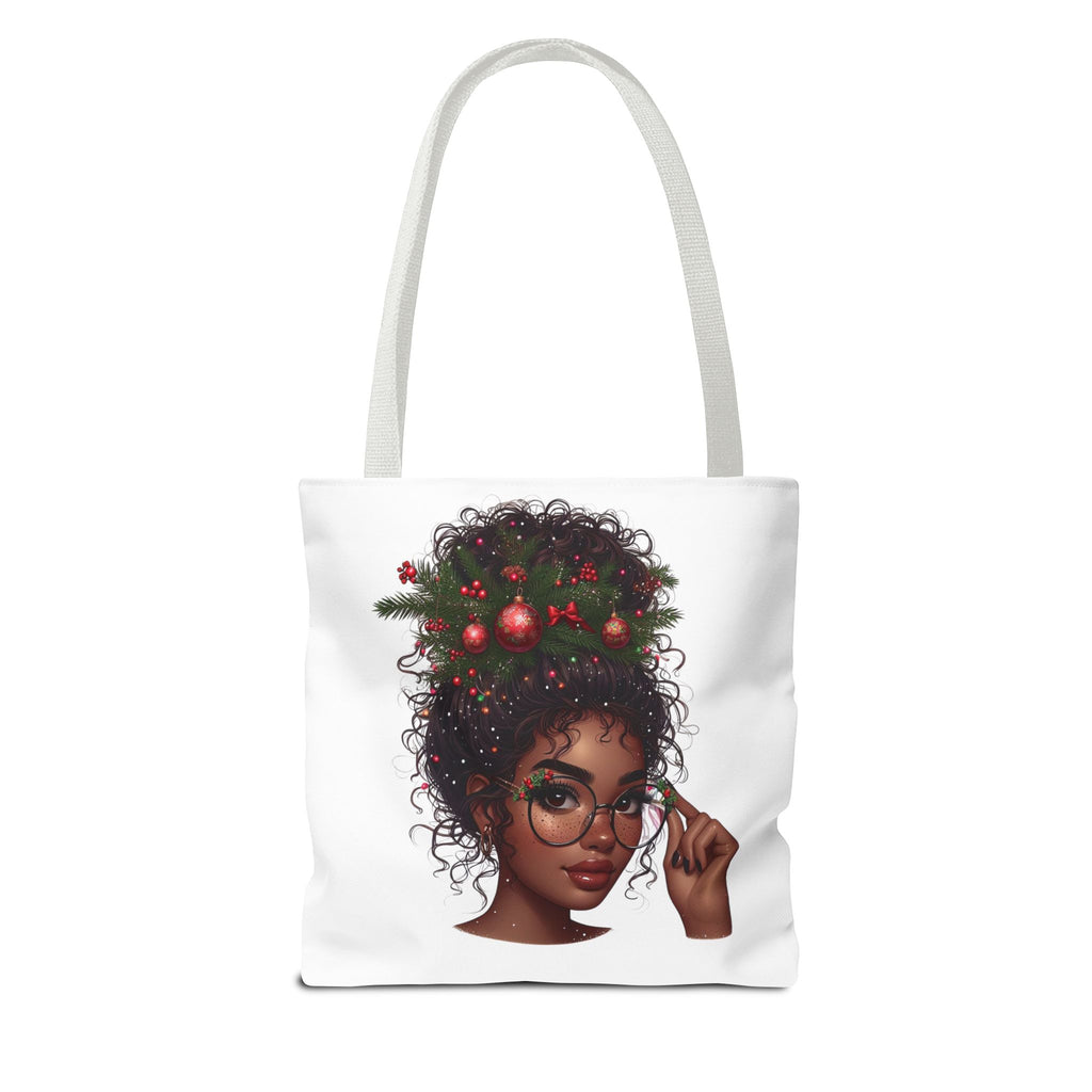 Black Girl Curly Hair Santa Tote Bag — Holiday Christmas Gift
