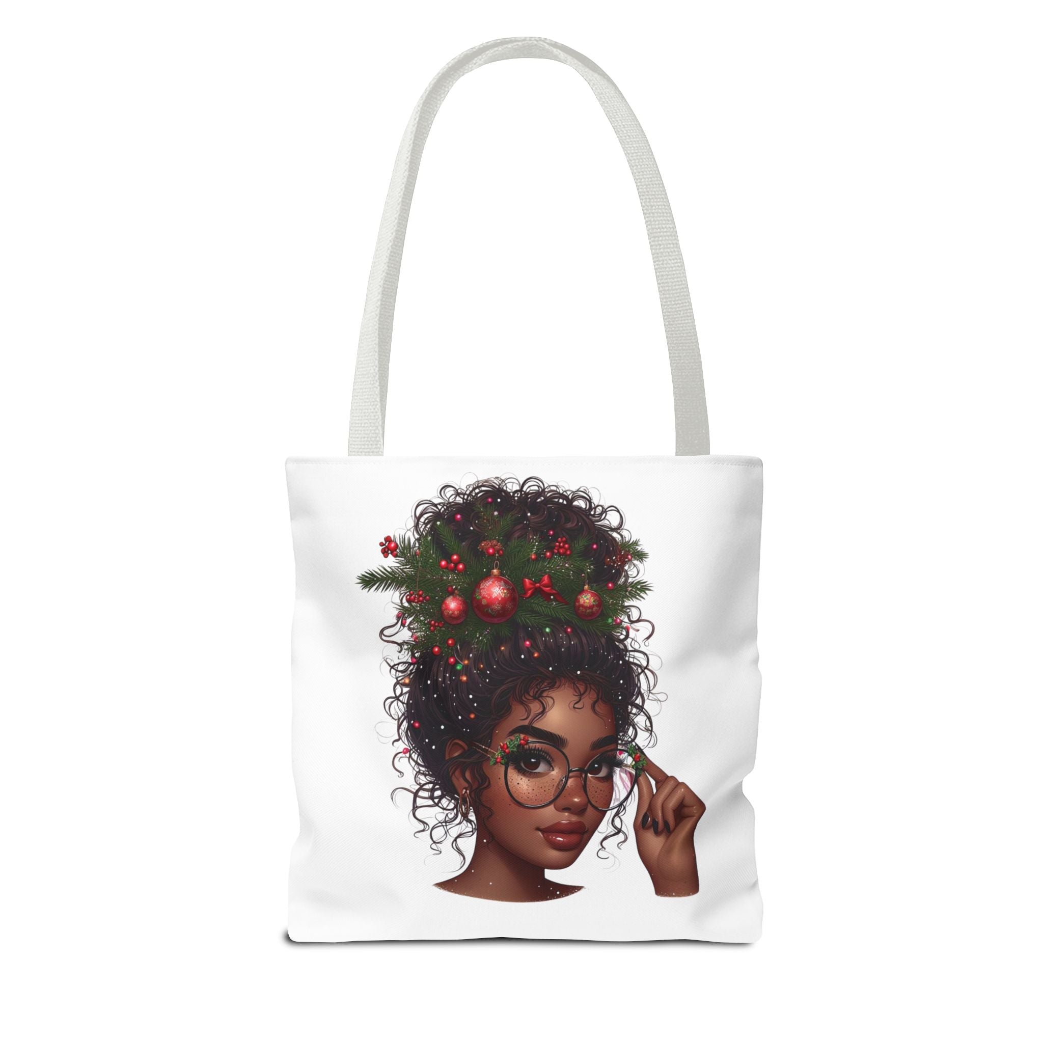 Black Girl Curly Hair Santa Tote Bag — Holiday Christmas Gift
