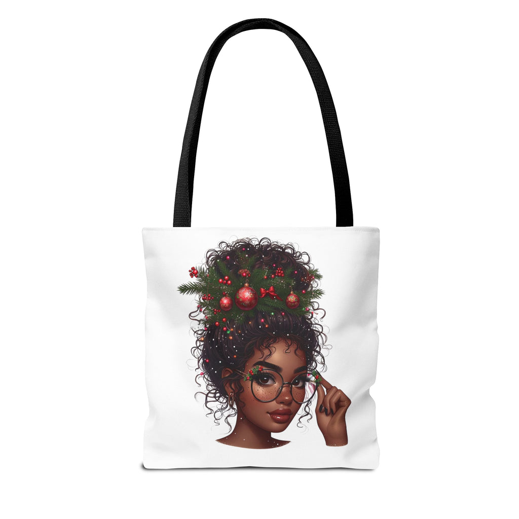 Black Girl Curly Hair Santa Tote Bag — Holiday Christmas Gift