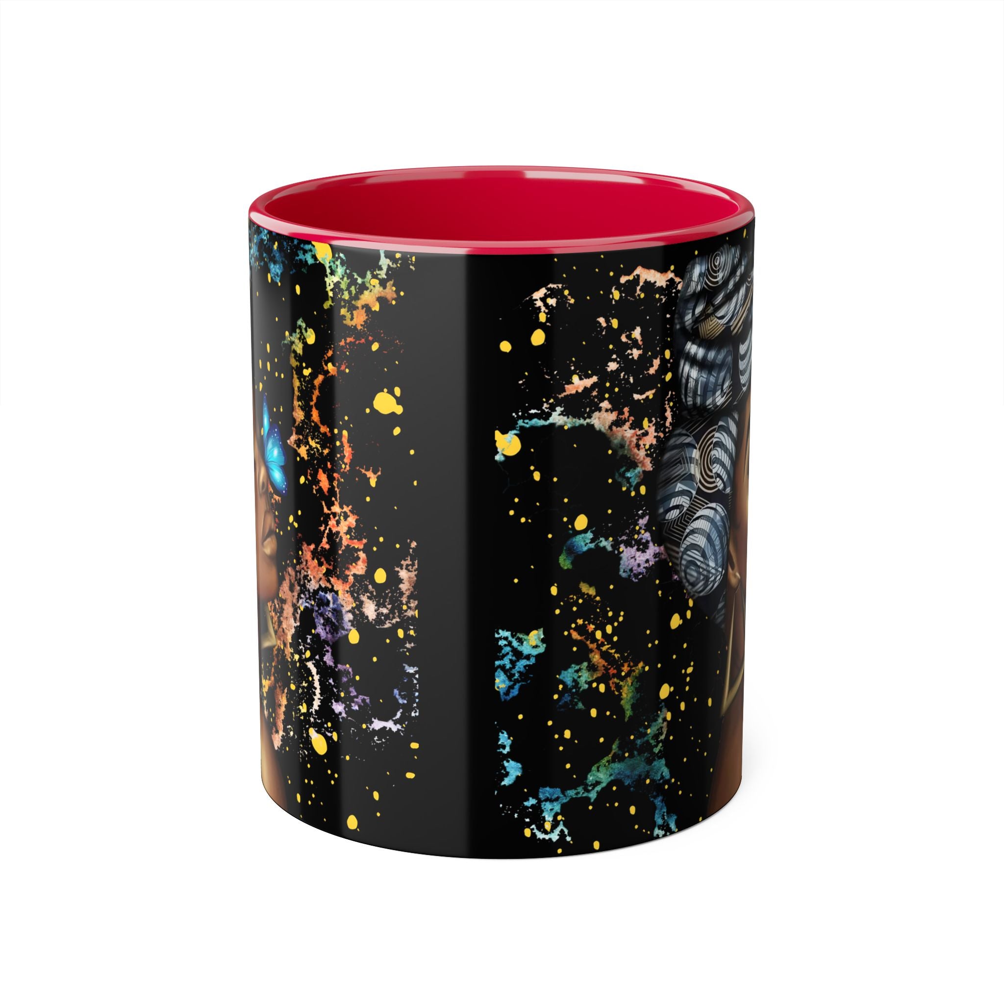 Black Butterfly Goddess Accent Mug — 11oz Ceramic Coffee Cup for Women