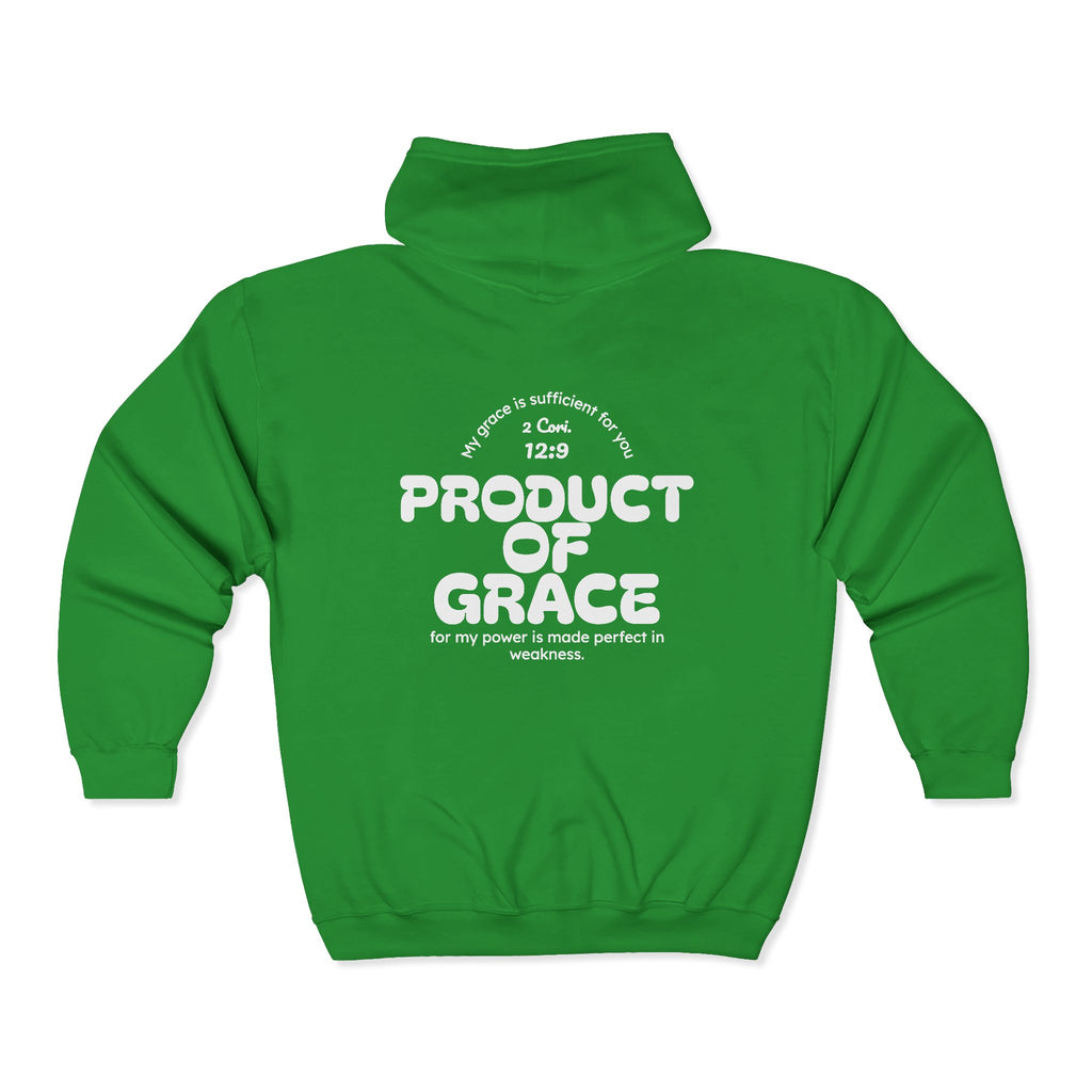 Grace Full-Zip Hoodie – "Product of Grace" Christian Zip-Up Sweatshirt