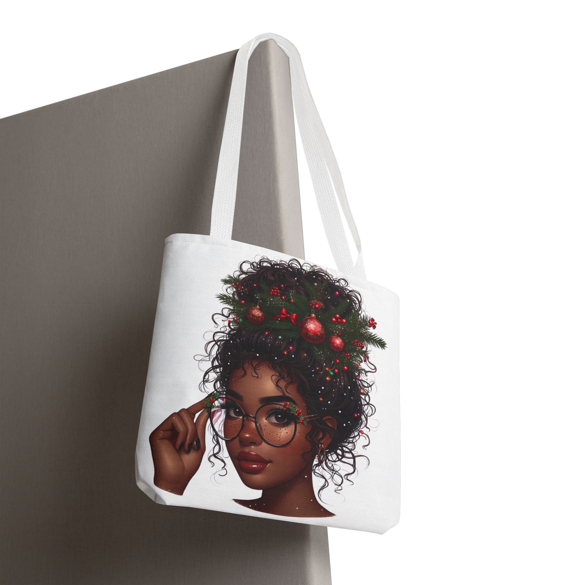 Black Girl Curly Hair Santa Tote Bag — Holiday Christmas Gift