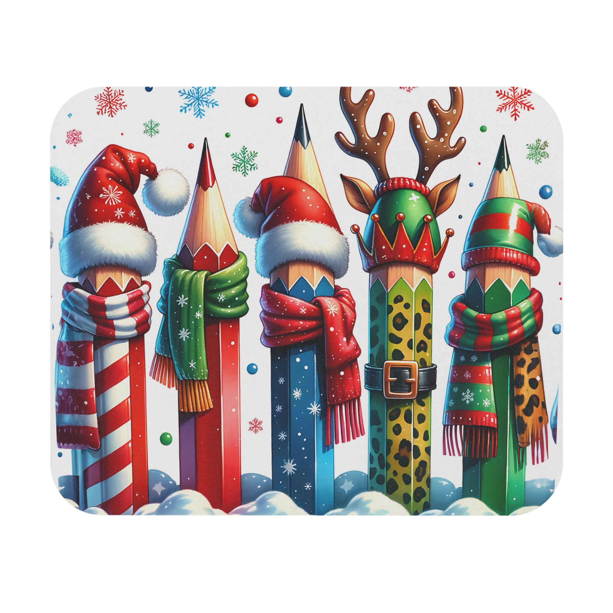 Christmas Pencil Characters Mouse Pad — Festive Holiday Desk Mat
