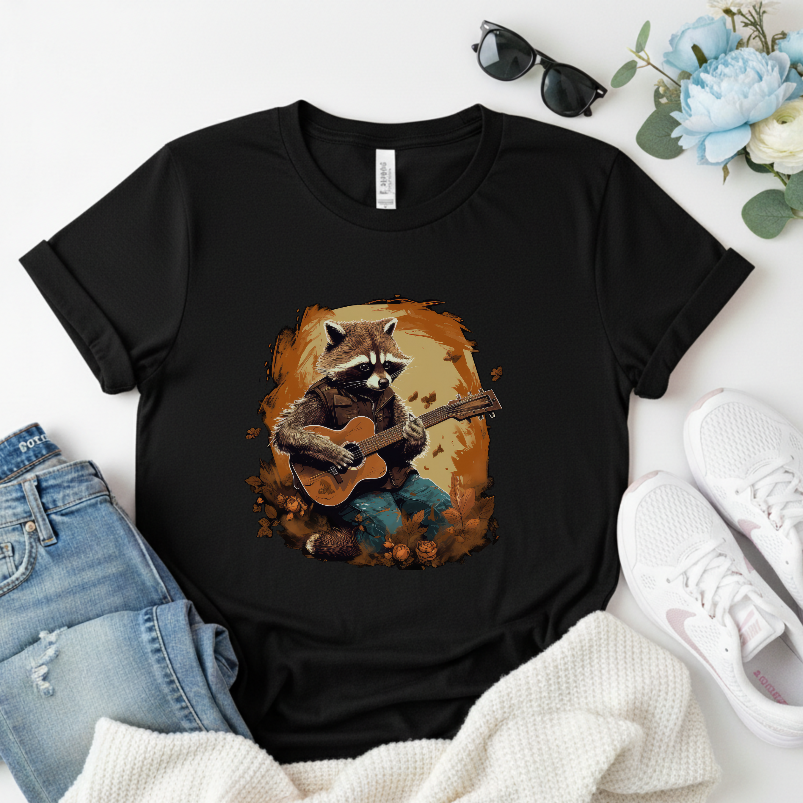 Raccoon Guitar Tee | Cozy Folk Music Shirt | Vintage Campfire Graphic Tee | Comfort Colors & Bella Canvas A laid-back, nostal