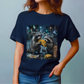 Raccoons Sharing Pizza T-Shirt | Night City Street Illustration, Cute Animal Tee