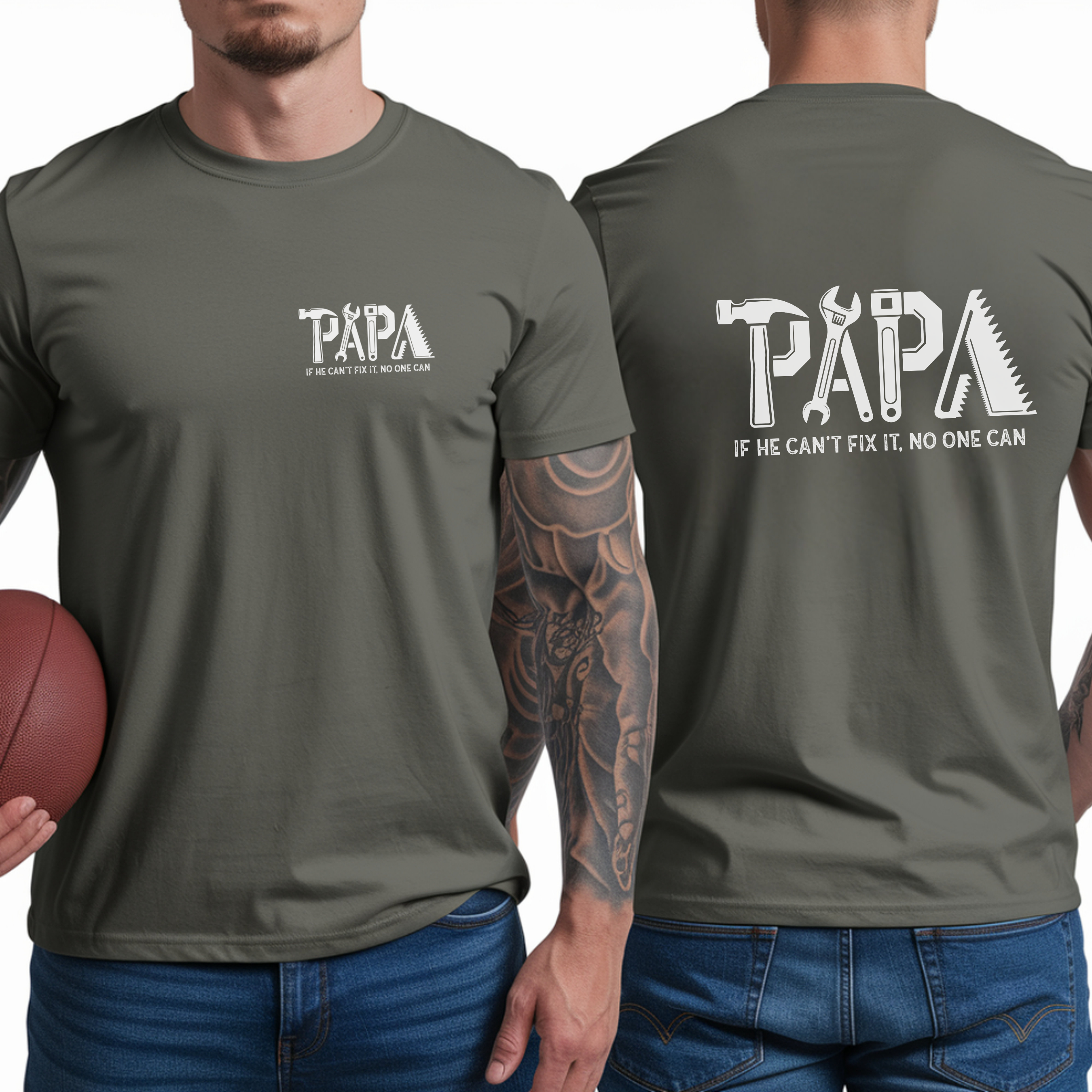 Papa Tool-Pattern T-Shirt — "If He Can't Fix It" Father's Day Tee
