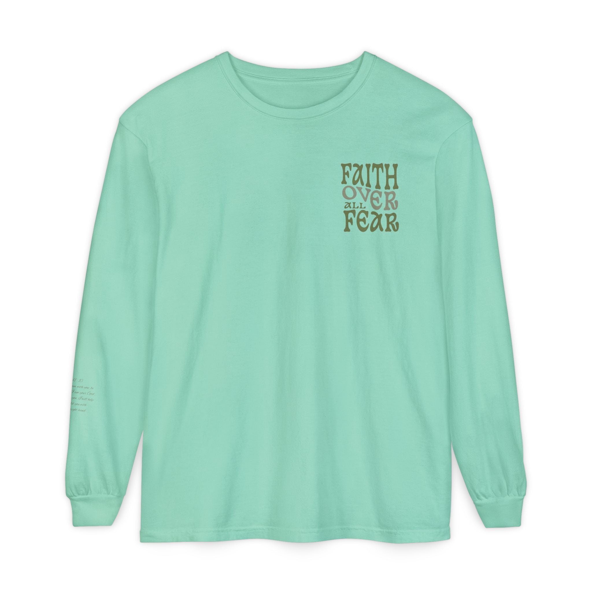 Faith Over All Fear Long Sleeve Tee — Inspirational Christian Graphic Shirt