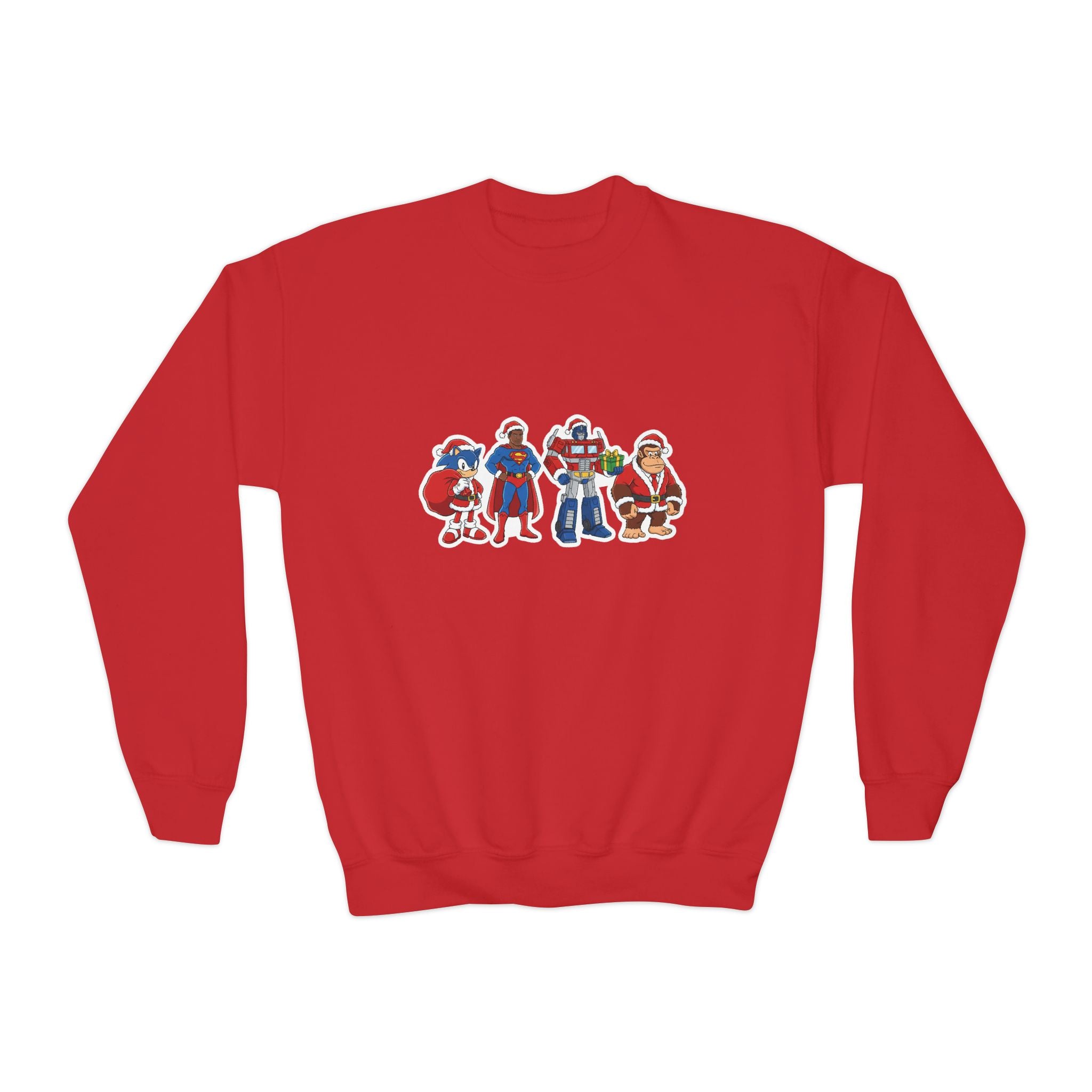 Youth Crewneck Sweatshirt — Cute Cartoon Santa & Friends Holiday Graphic