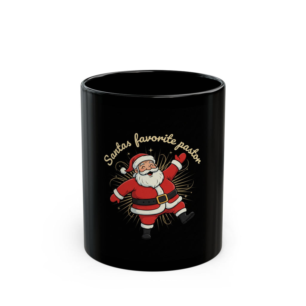 Santa’s Favorite Pastor Christmas Mug — Black Holiday Coffee Cup (11oz, 15oz)