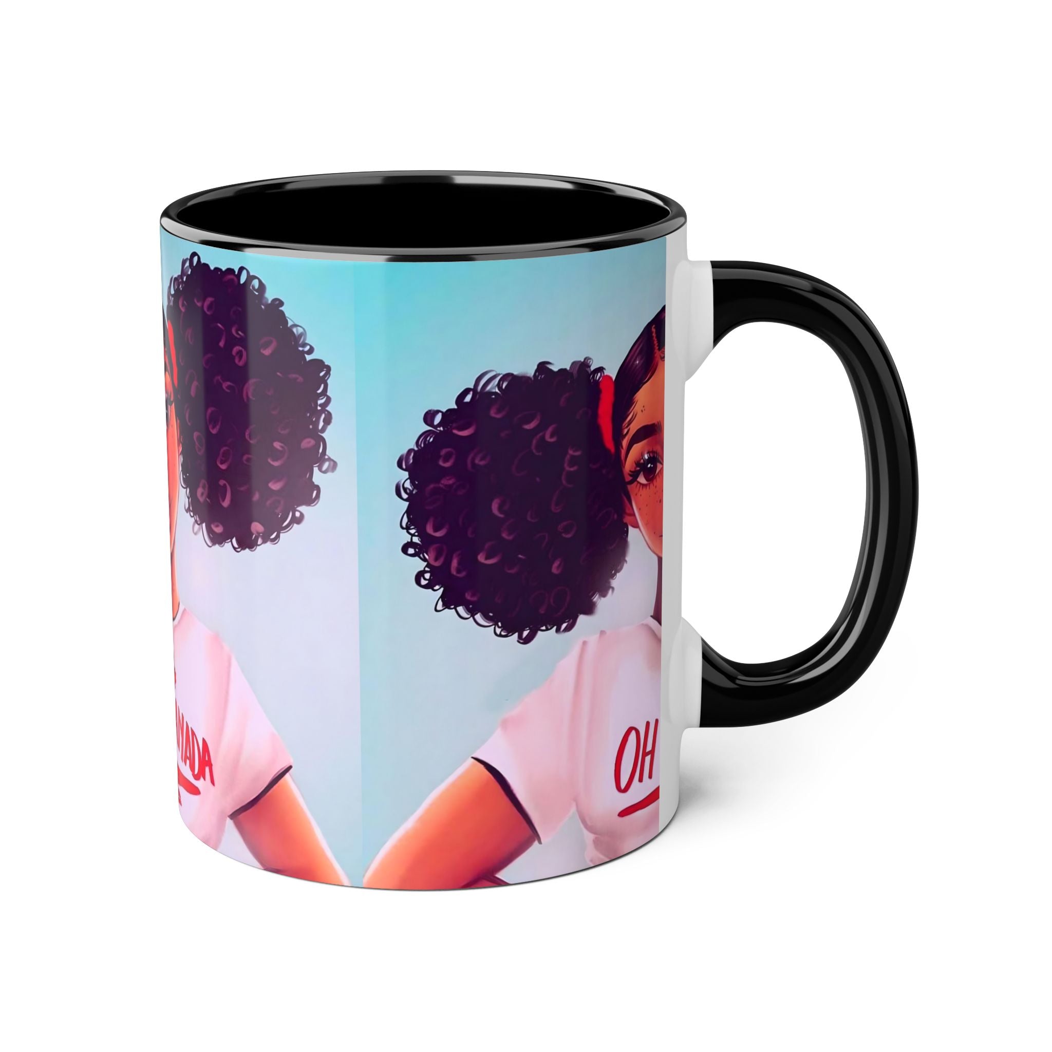 Canada Girl Accent Mug — "Oh Canada" Afro Puff Illustration, Canada Day, Mug Gift 11oz