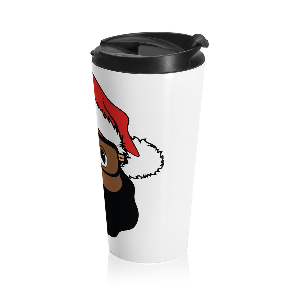 Holiday Bearded Face Travel Mug — Santa Hat Stainless Steel Tumbler
