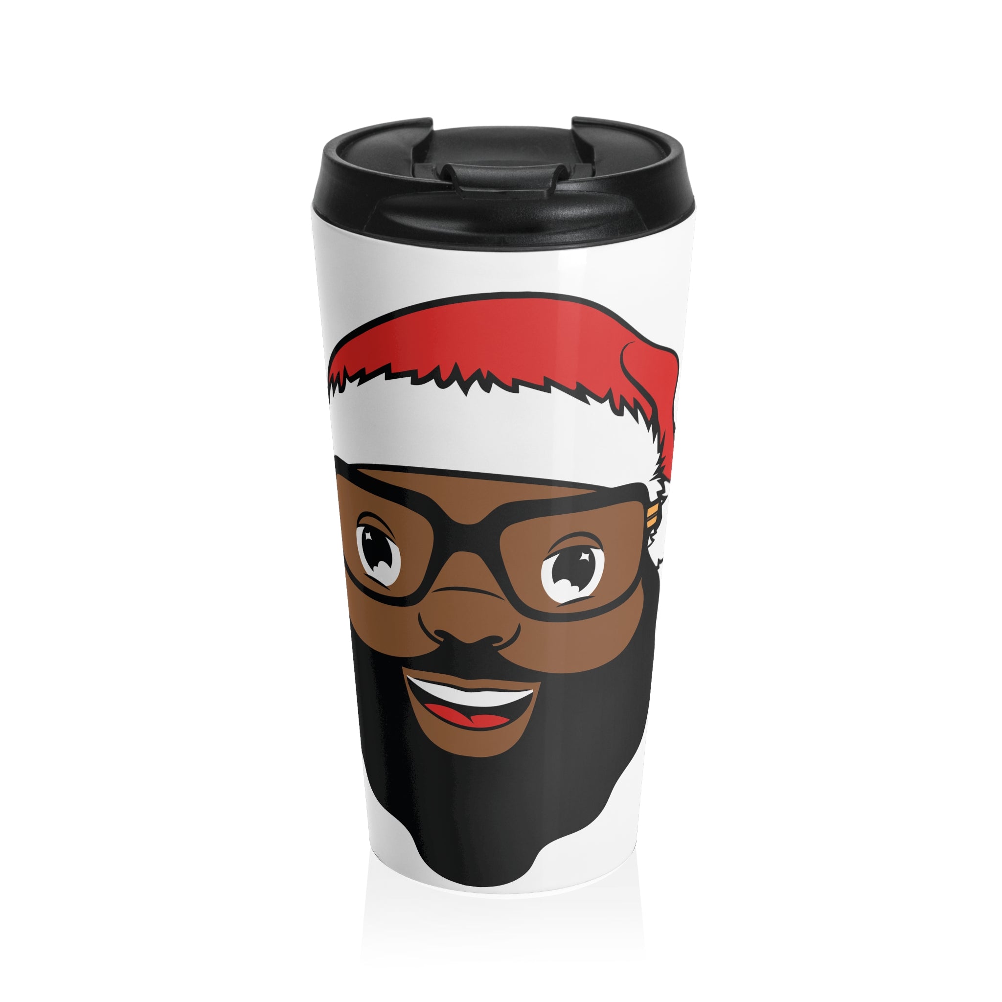 Holiday Bearded Face Travel Mug — Santa Hat Stainless Steel Tumbler