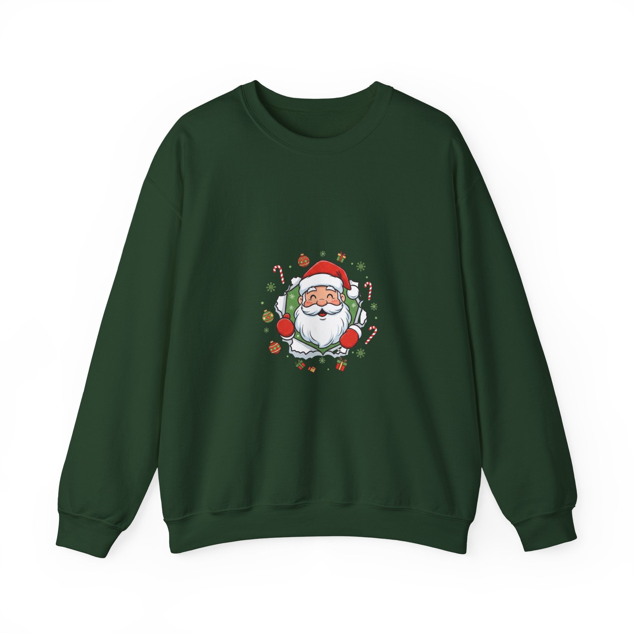 Christmas Santa Wreath Sweatshirt - Cute Santa Face with Candy Canes & Ornaments Holiday Crewneck