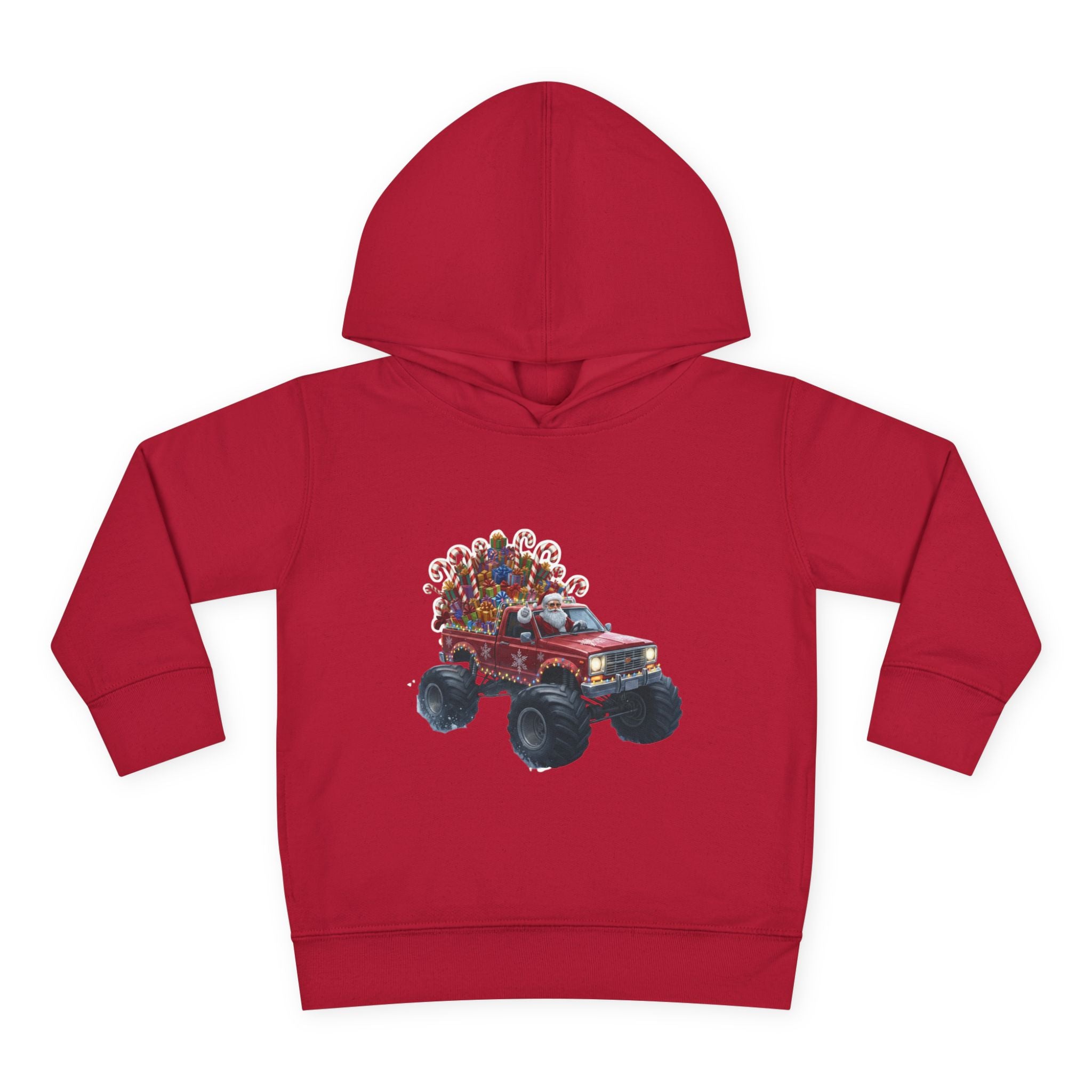 Toddler Hoodie — Red Monster Truck with Candy Load