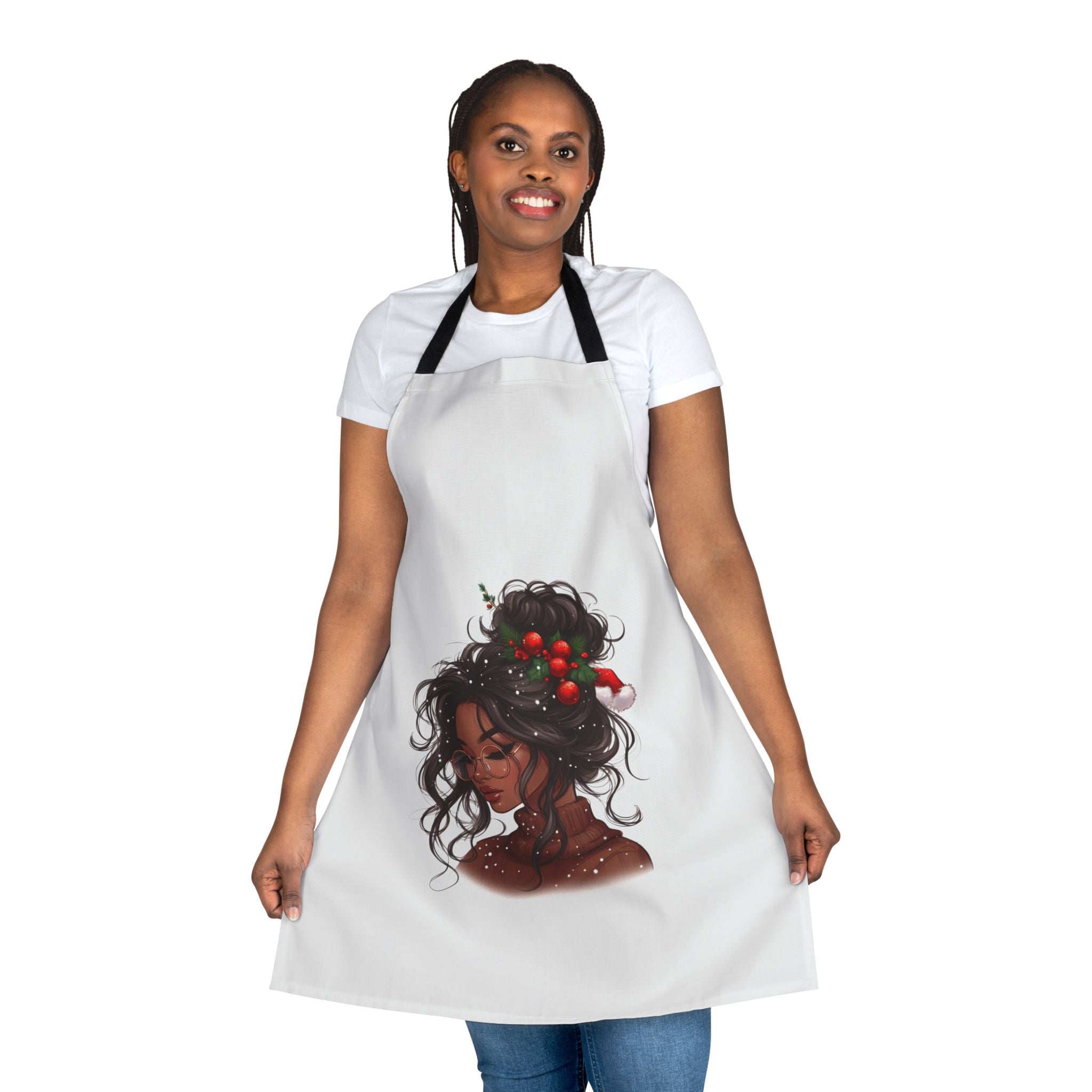 Holiday Hair Kitchen Apron — Festive Portrait Apron with Holly & Berries