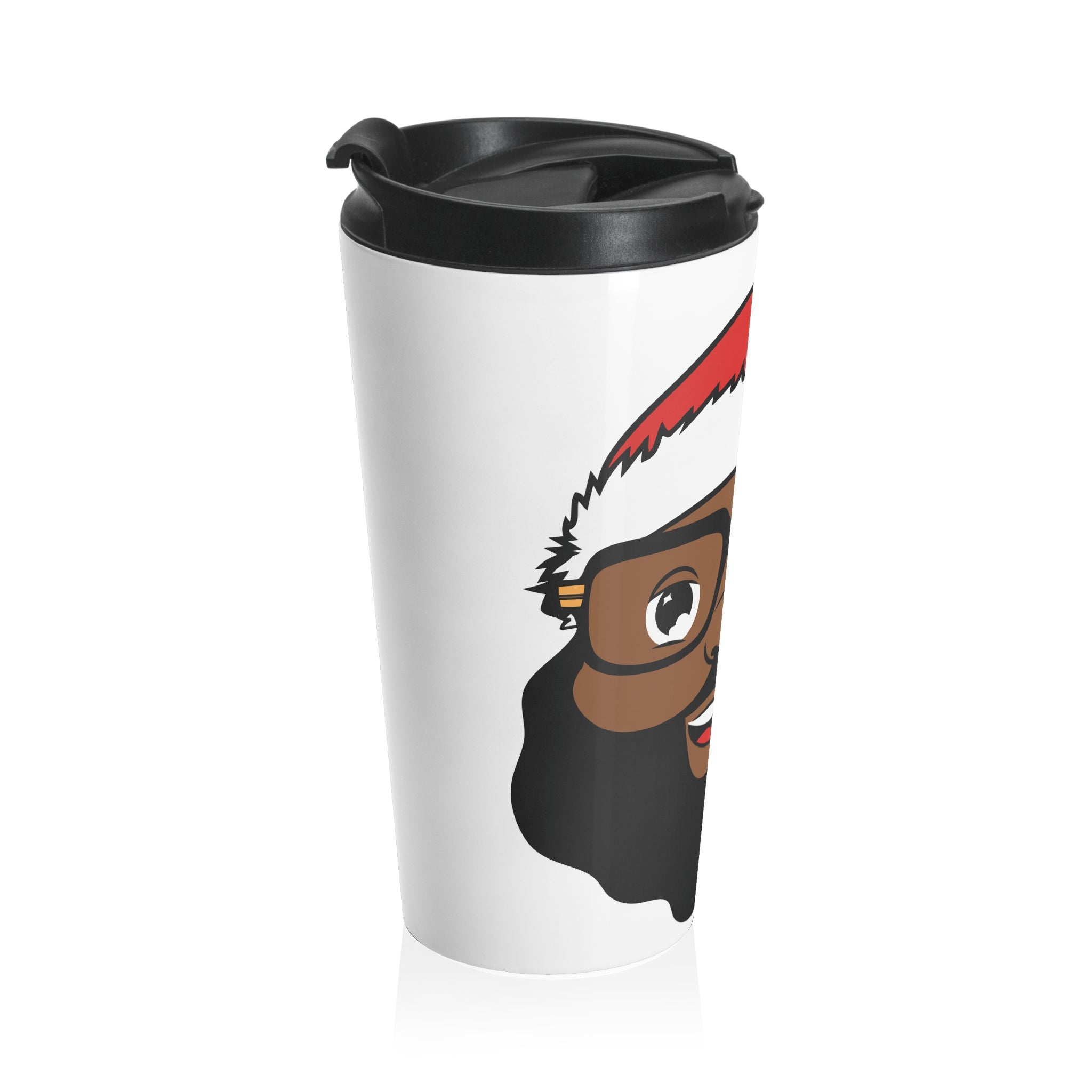 Holiday Bearded Face Travel Mug — Santa Hat Stainless Steel Tumbler