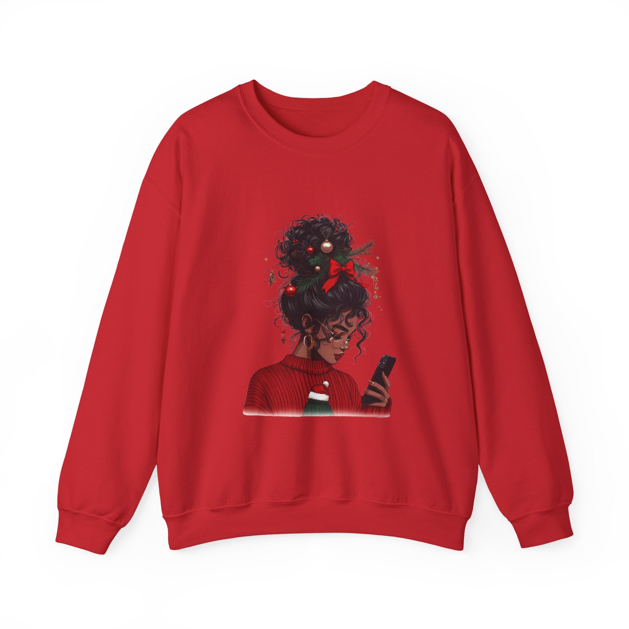 Black Woman with Holiday Hair Bow sweatshirt | Cozy Christmas sweater | Merry Christmas Afro Sweatshirt, African American Girl