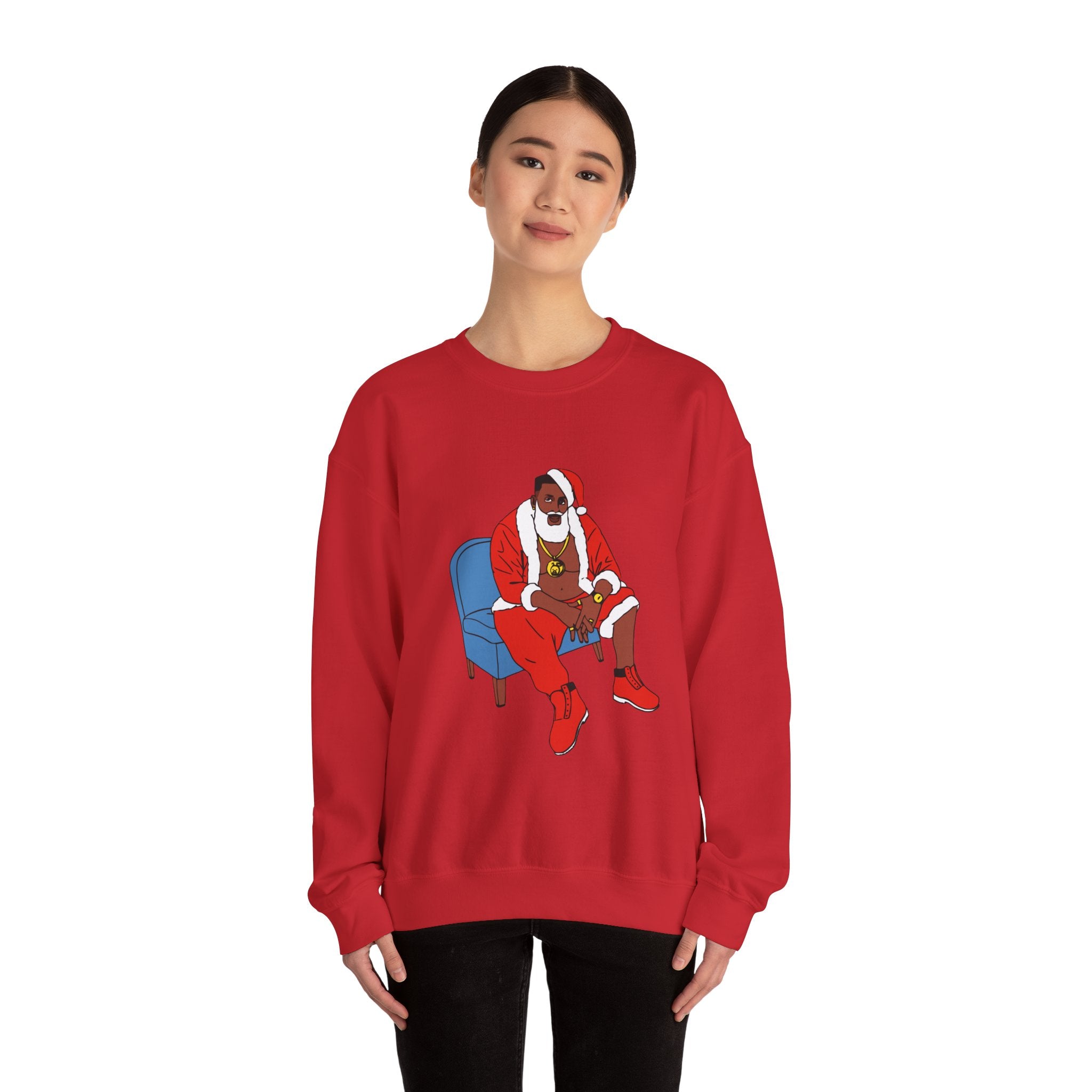 Hip Hop Santa Claus Crewneck Sweatshirt - Festive Winter Holiday Jumper, Christmas Xmas Gift Top, Urban Streetwear Pullover, Cool Santa
