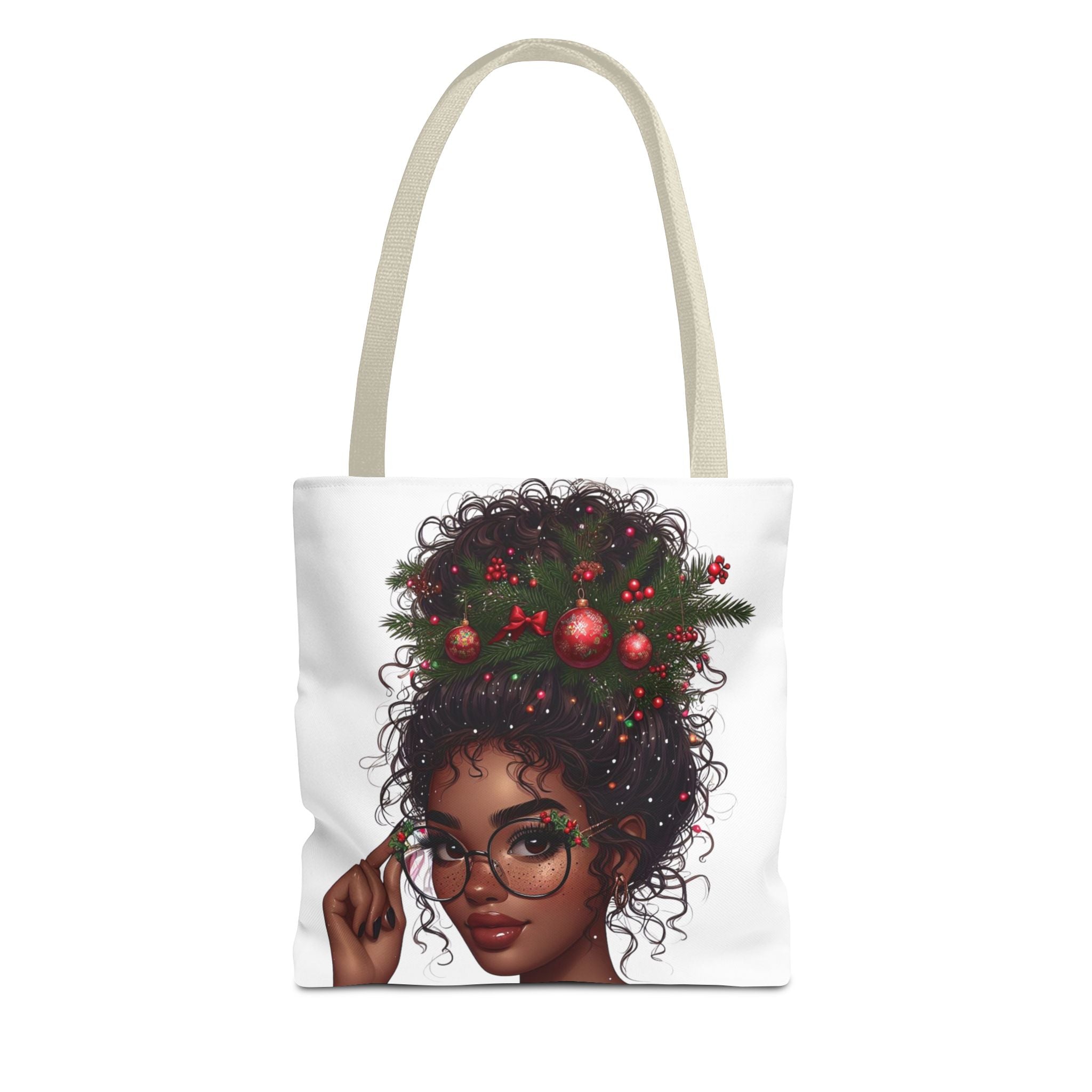 Black Girl Curly Hair Santa Tote Bag — Holiday Christmas Gift