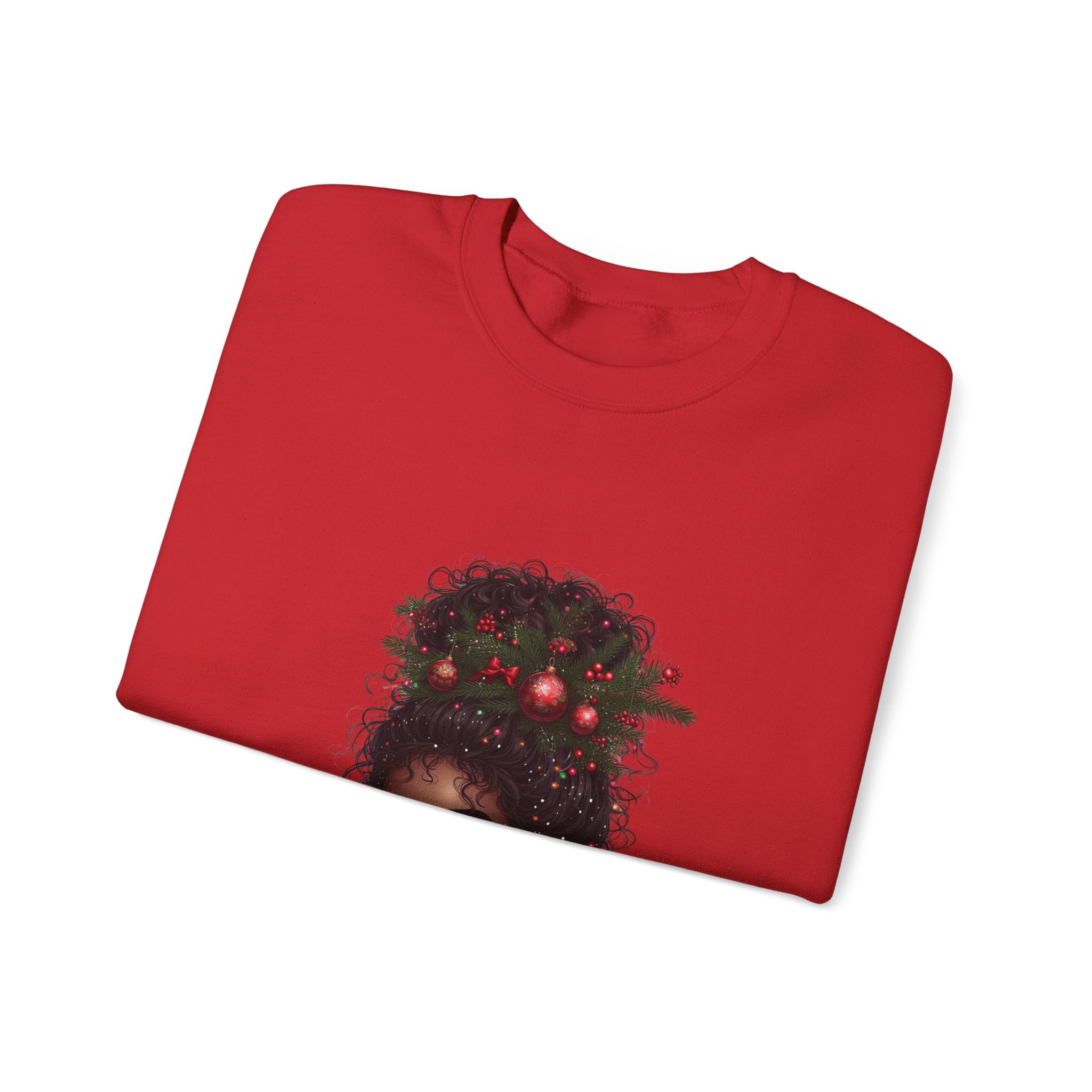 Christmas Curly Hair Girl Sweatshirt – Holiday Afro Puff Graphic Crewneck