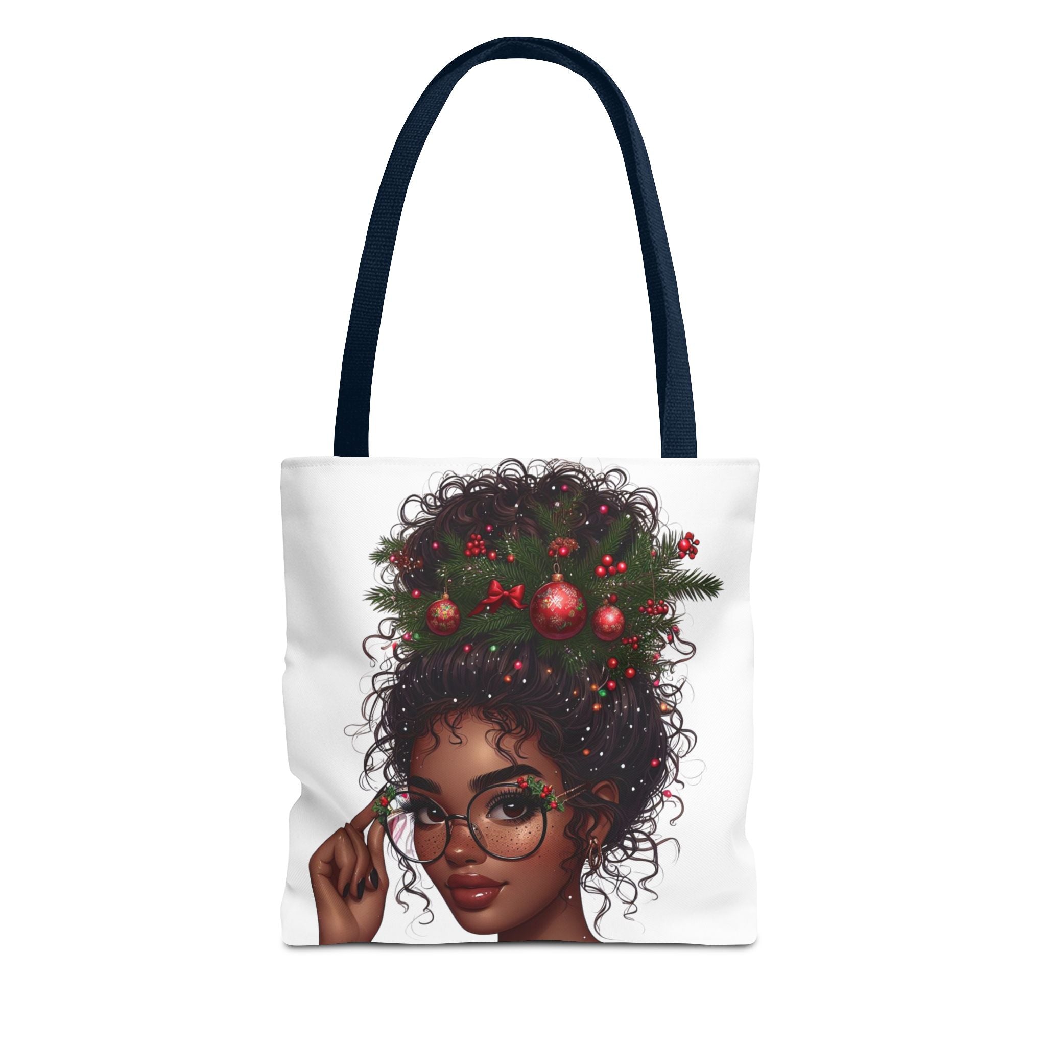 Black Girl Curly Hair Santa Tote Bag — Holiday Christmas Gift