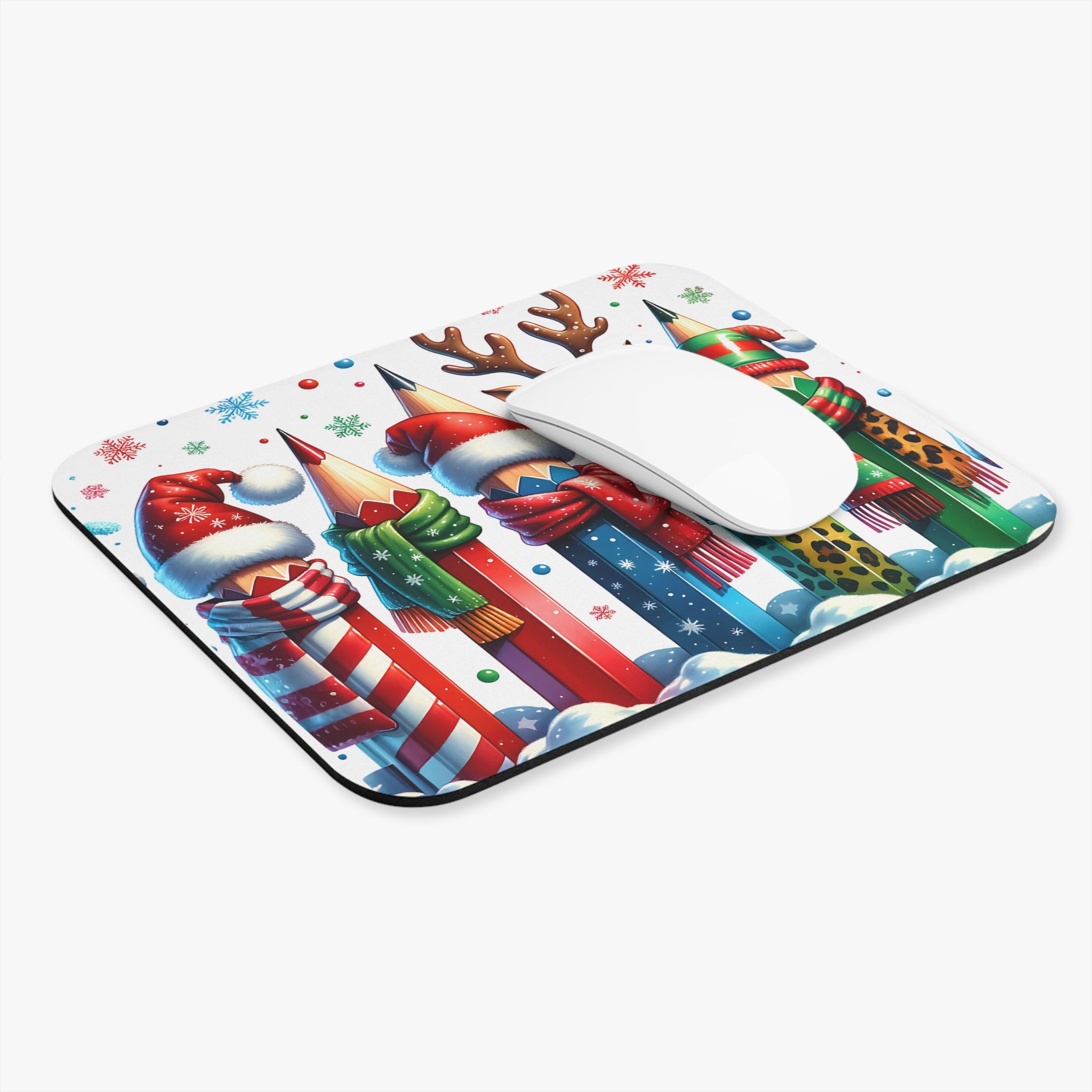 Christmas Pencil Characters Mouse Pad — Festive Holiday Desk Mat