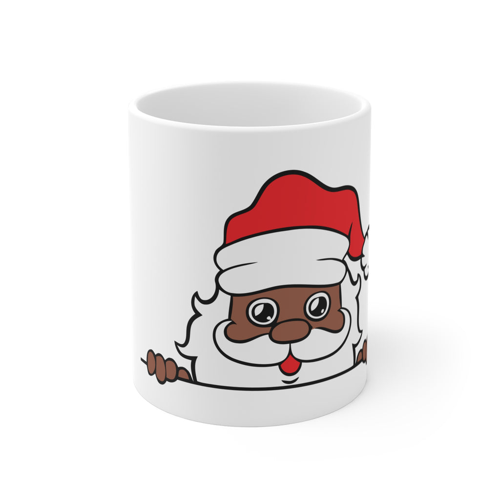 Peeking Black Santa Mug | Christmas Santa Coffee Mug