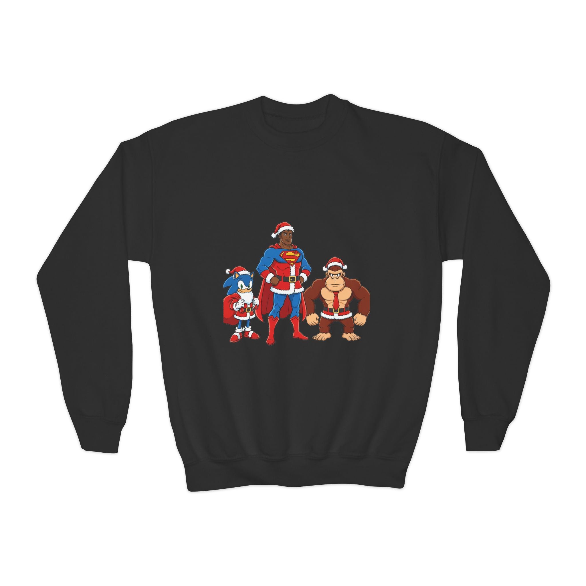 Kids Superhero Crewneck Sweatshirt — Retro Cartoon Trio Design