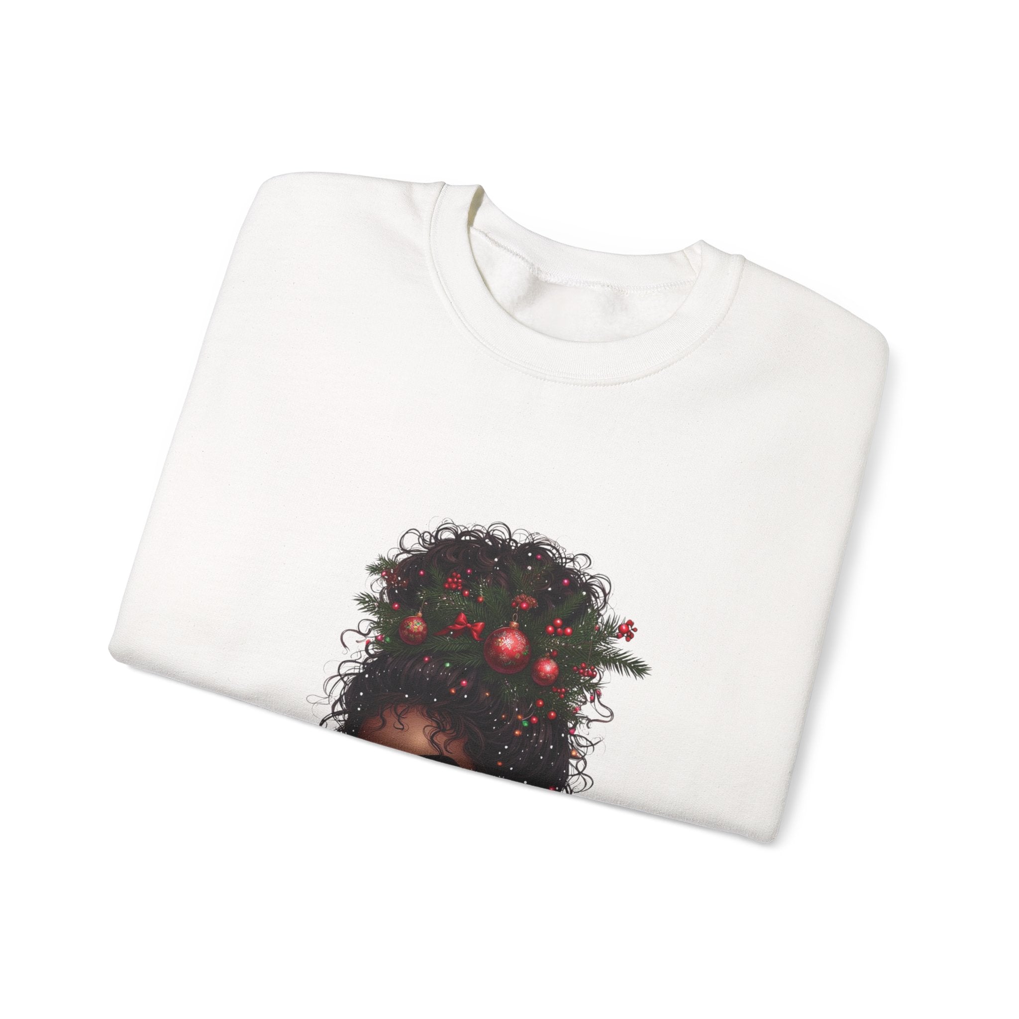 Christmas Curly Hair Girl Sweatshirt – Holiday Afro Puff Graphic Crewneck