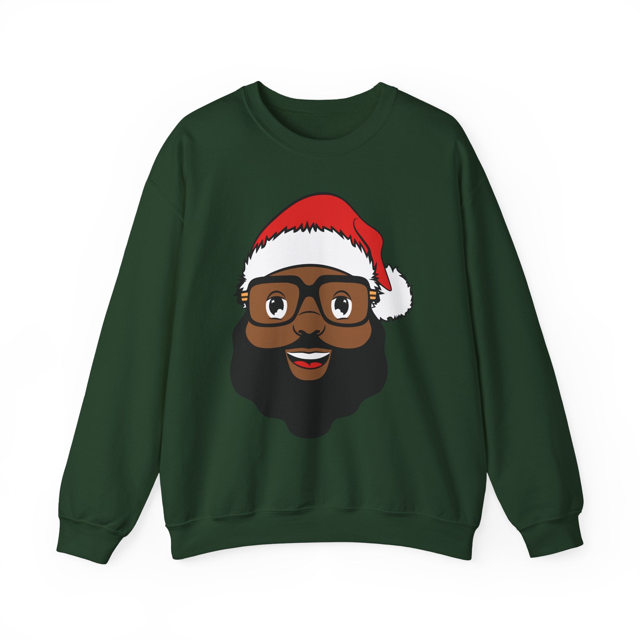 Bearded Black Santa face Crewneck Sweatshirt | Christmas holiday design