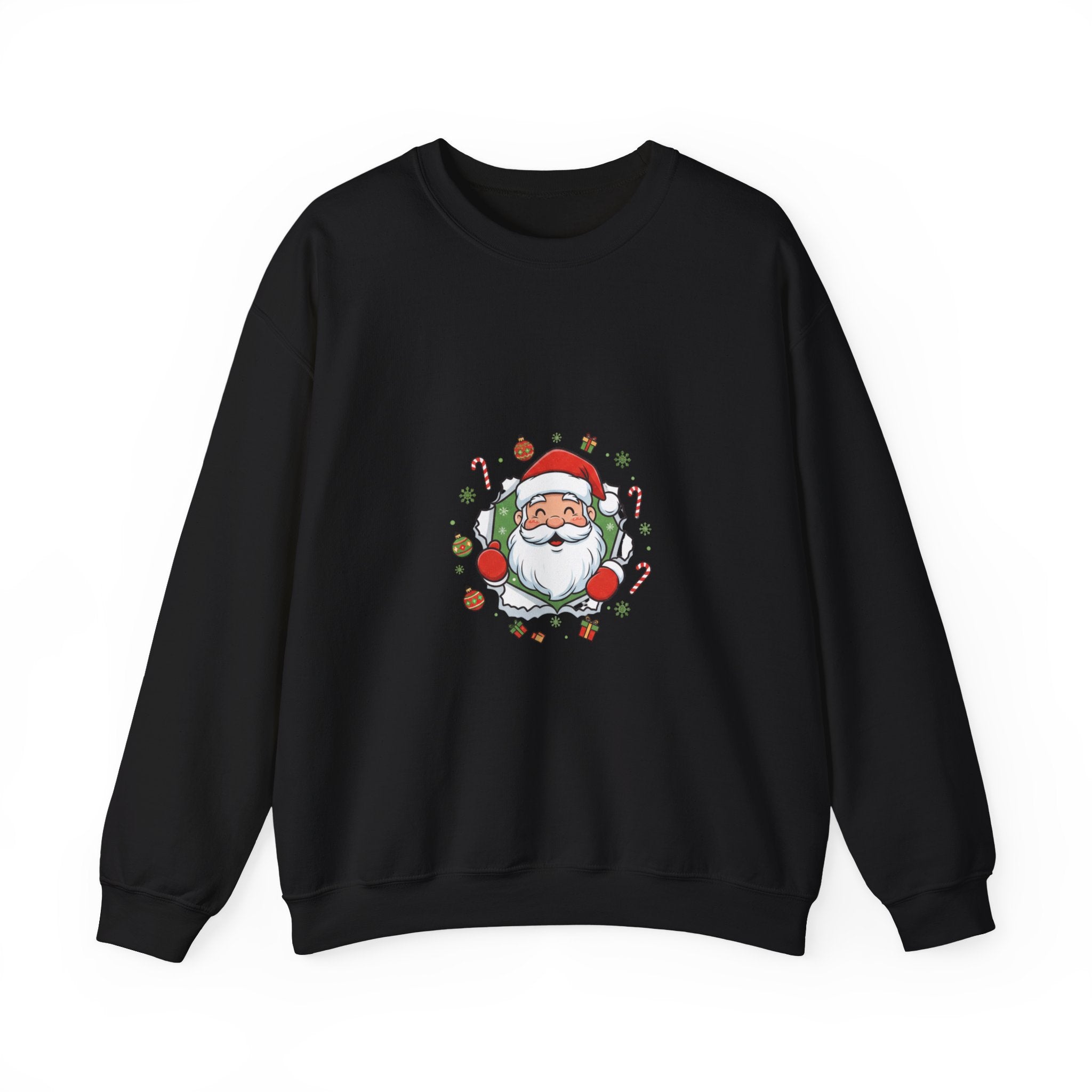 Christmas Santa Wreath Sweatshirt - Cute Santa Face with Candy Canes & Ornaments Holiday Crewneck