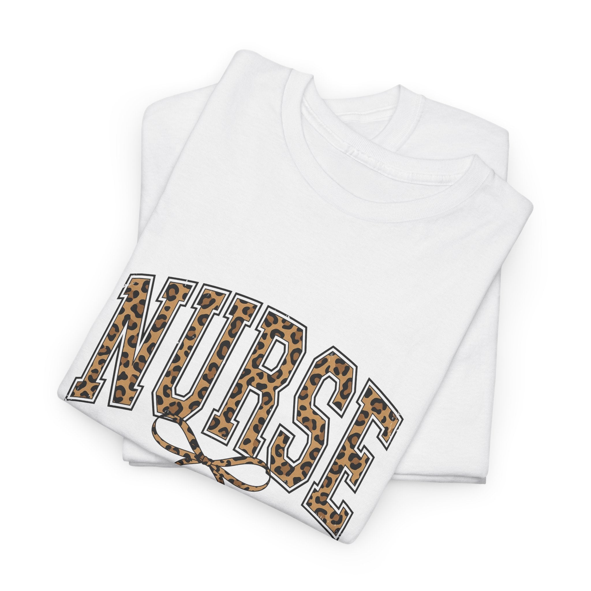 Nurse Leopard Print T-Shirt — Graphic Scrubs Tee with Stethoscope Bow
