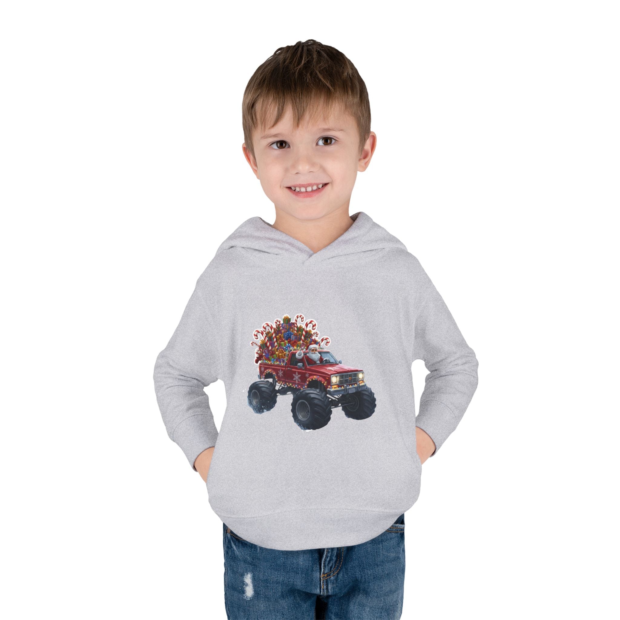 Toddler Hoodie — Red Monster Truck with Candy Load