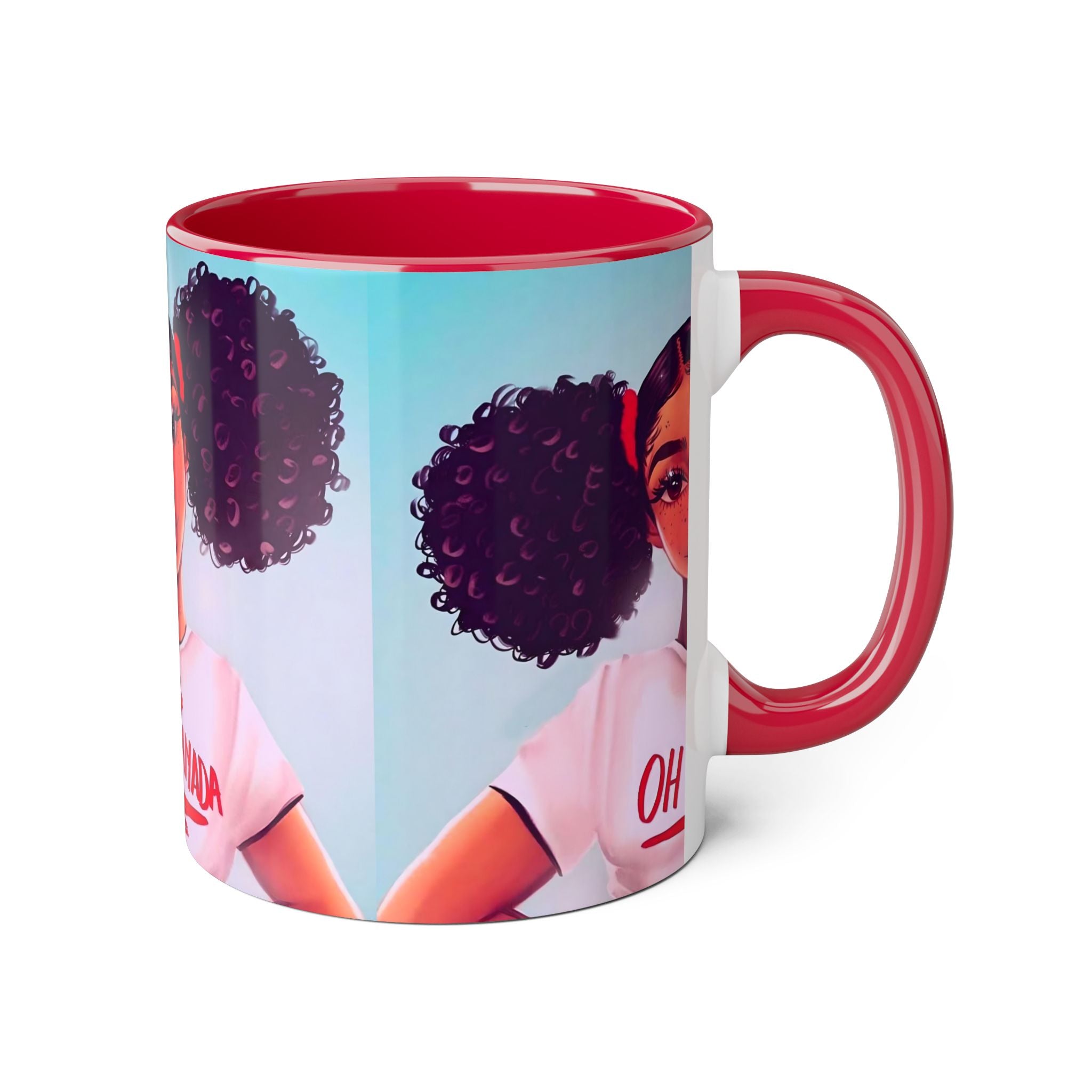 Canada Girl Accent Mug — "Oh Canada" Afro Puff Illustration, Canada Day, Mug Gift 11oz