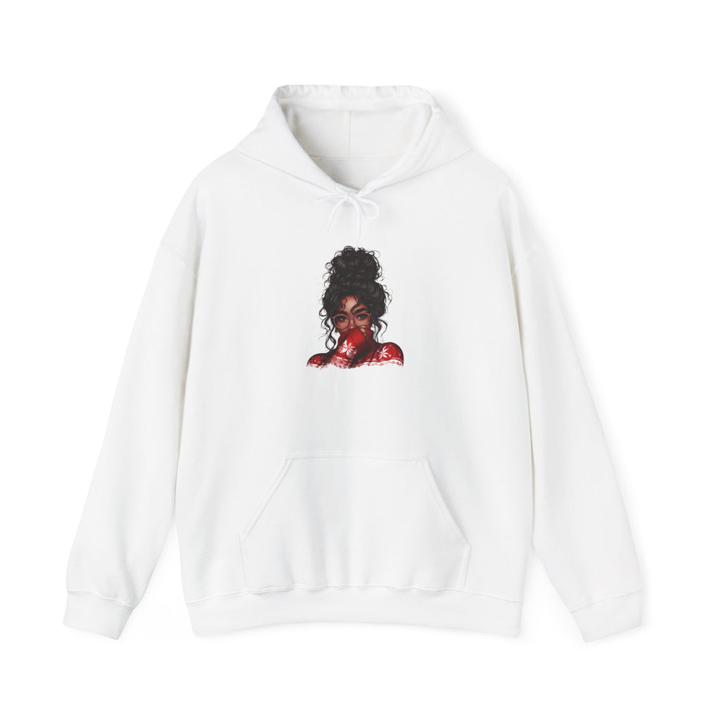White Hoodie with Red Lip Art Portrait – Stylish Women's Face Illustration Hoodie