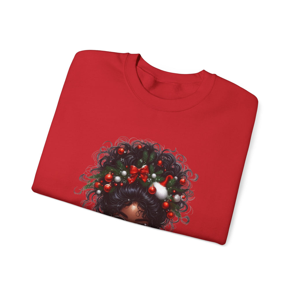 Black Woman with Curly Hair and Holiday Berries Sweatshirt